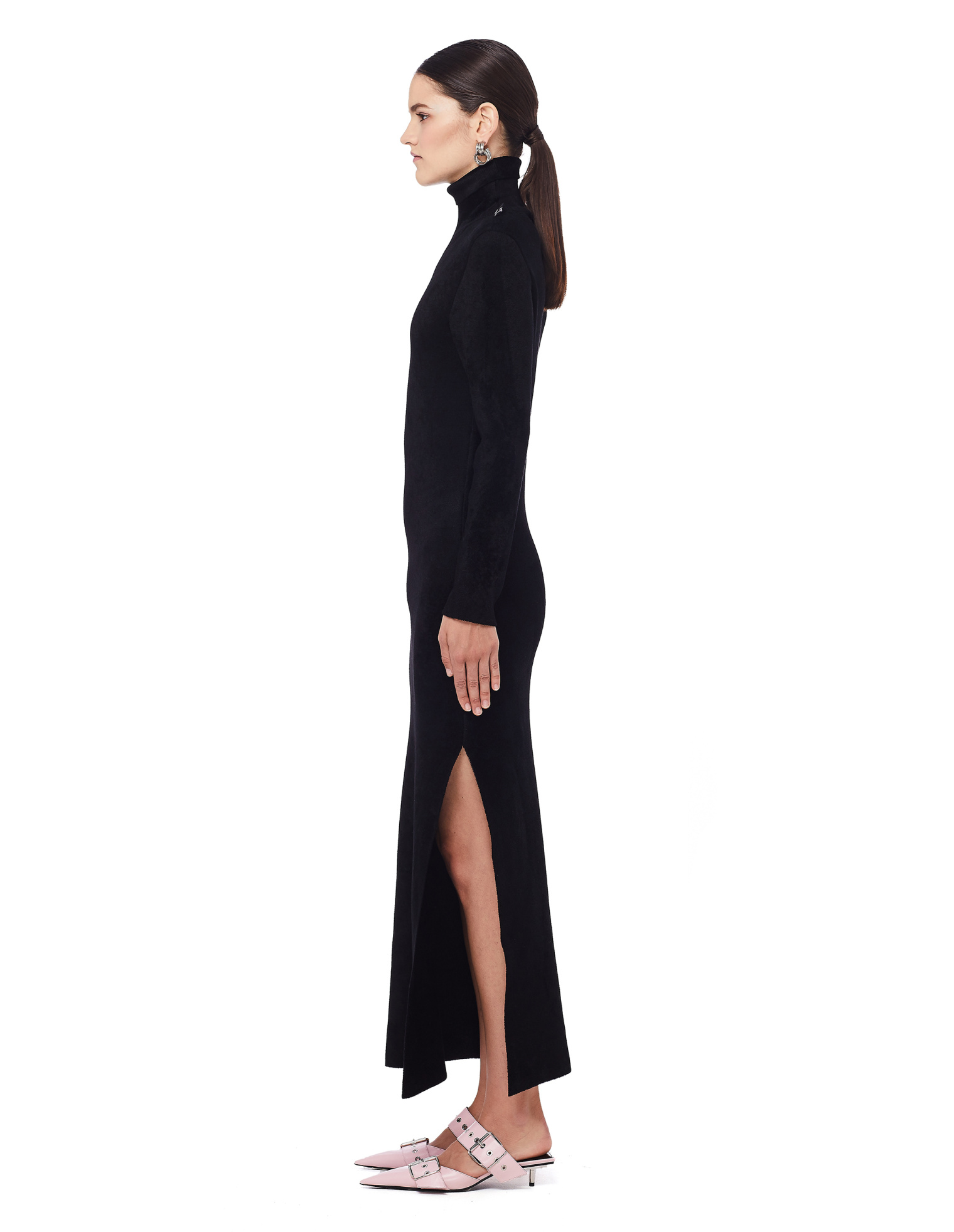 Balenciaga Black Velvet Turtleneck Fitted Dress