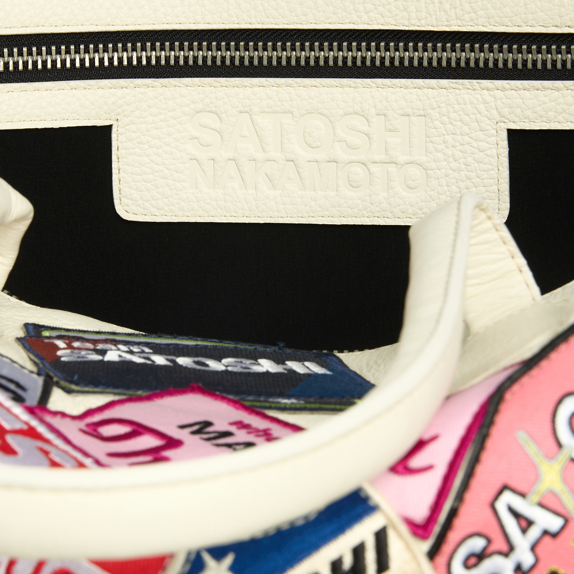 Satoshi Nakamoto Leather bag with patches
