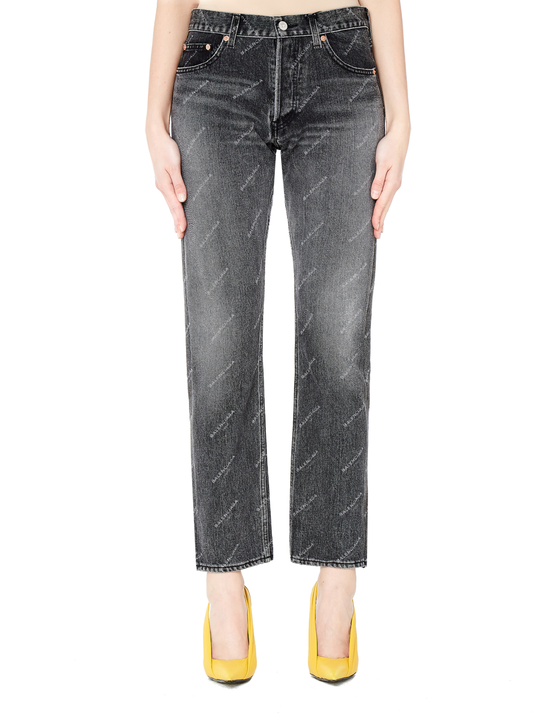Balenciaga Logo Printed Grey Denim Jeans