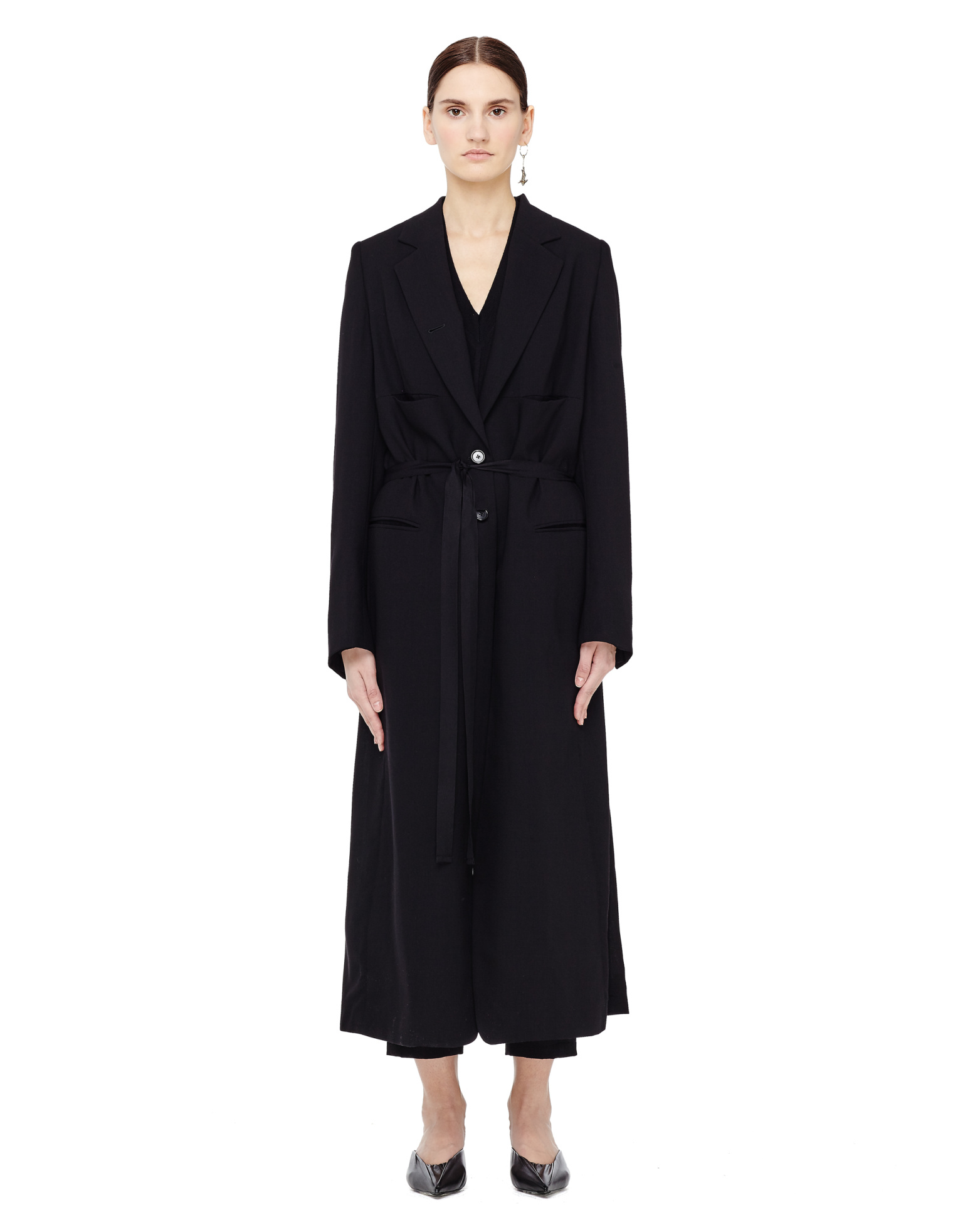 Ann Demeulemeester Пальто из шерсти с карманами на поясе