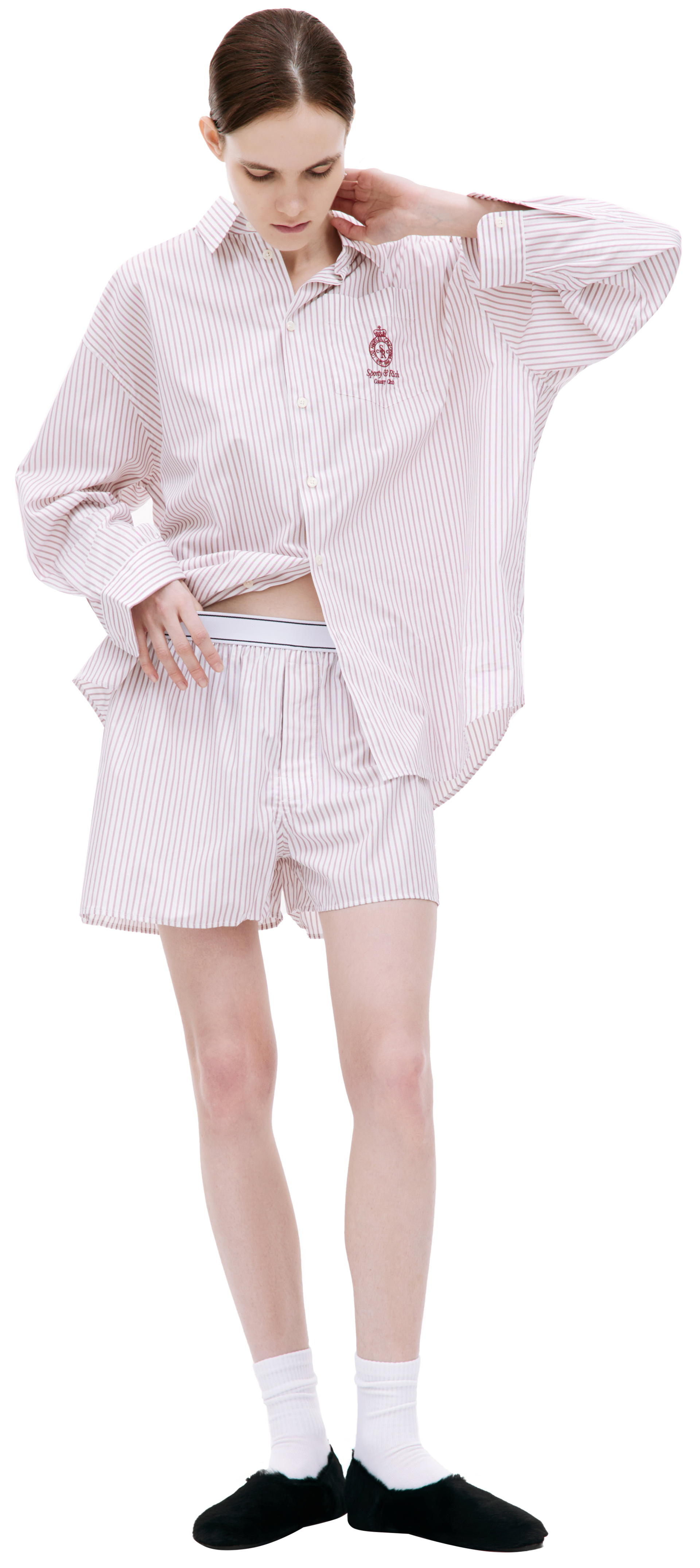 SPORTY & RICH Striped cotton shorts