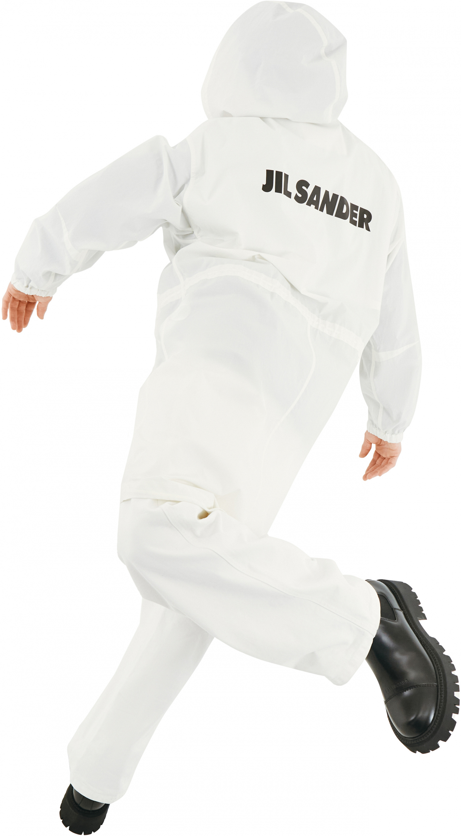 Jil Sander White Cotton Logo Printed Parka