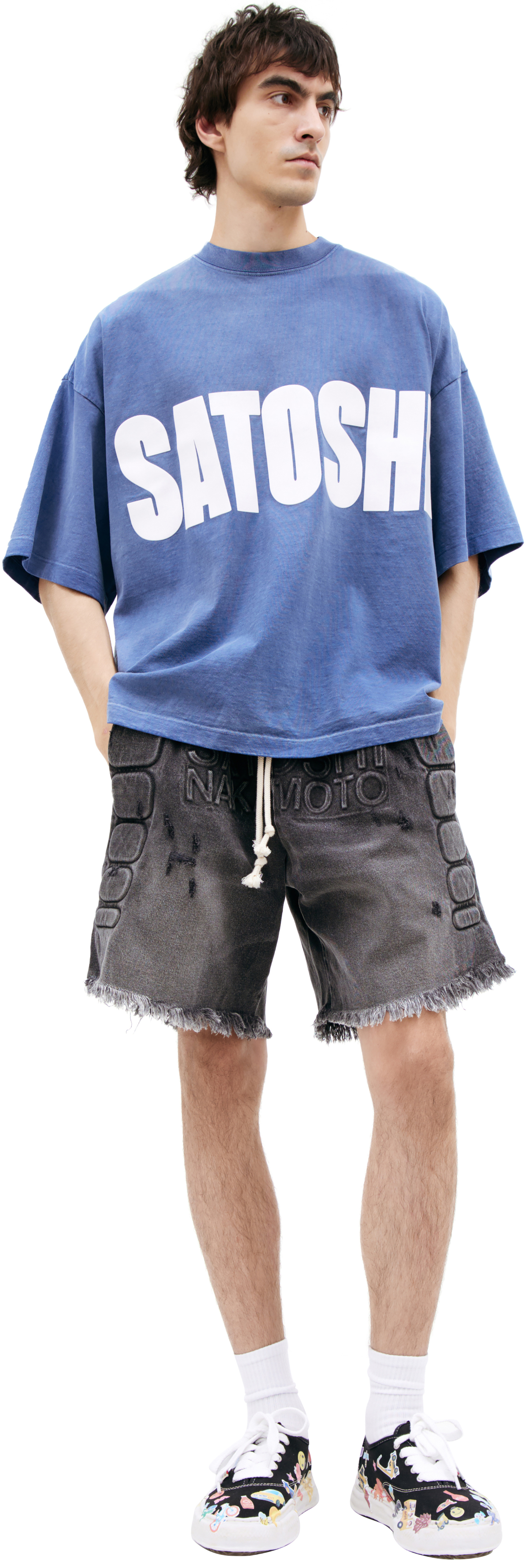 Satoshi Nakamoto Футболка-SS25TE018-BLU принт SATOSHI на груди и NAKAMOTO на спине, выстир голубая
