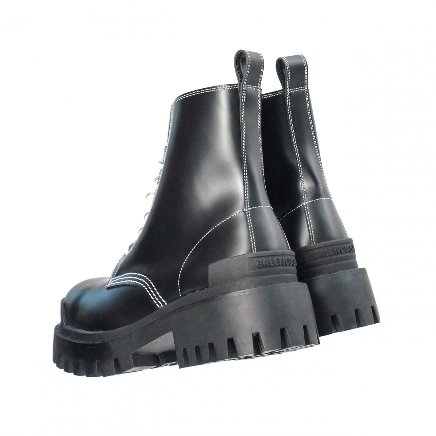 Женские черные кожаные ботинки strike с белыми шнурками Balenciaga — купитьза 83 250 руб. в интернет-магазине SV77, арт. 590974/WA964/1070