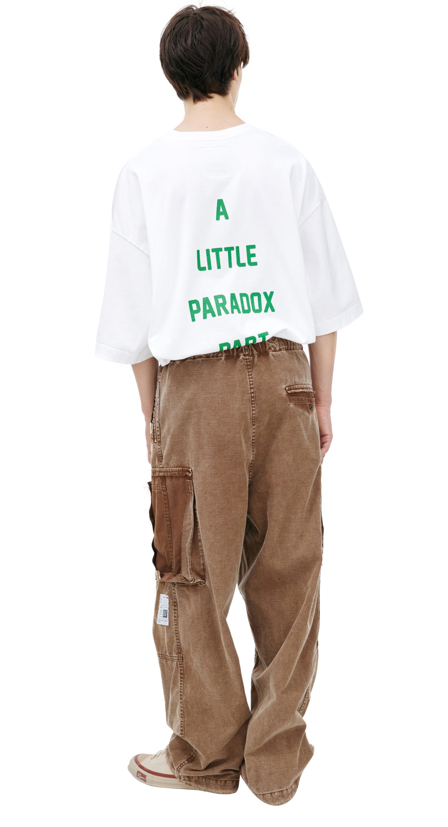 Buy Maison Mihara Yasuhiro men brown cargo trousers with a ripped 
