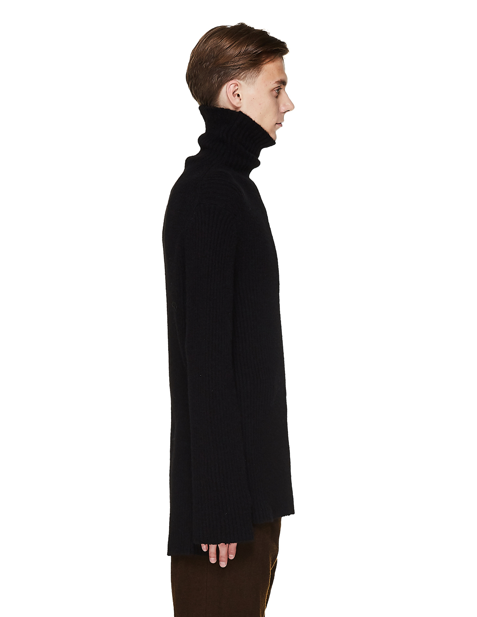 Ann Demeulemeester Black Wool & Silk Rib Knit Sweater
