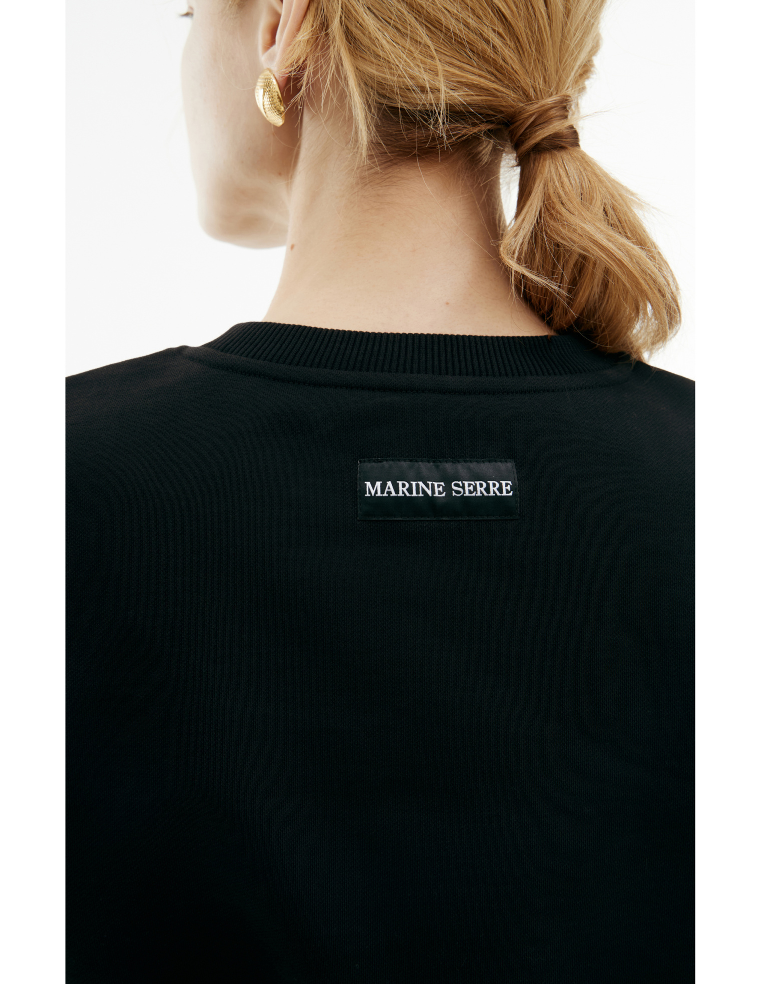 MARINE SERRE Свитшот-WST012A/CJER0013/BK99 кроп, вышивка полумесяц на груди, черный