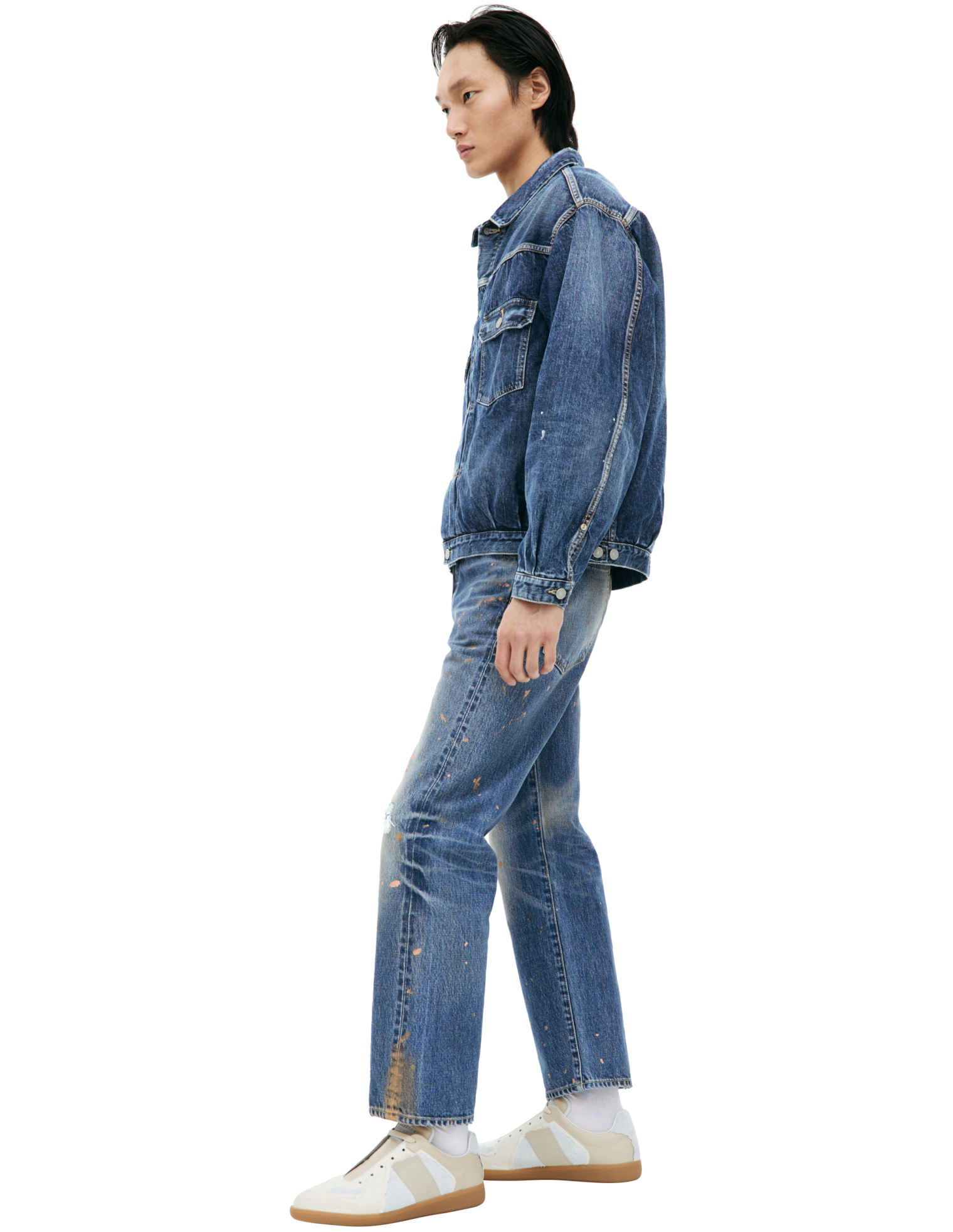 visvim Denim jacket with paint on the sleeve