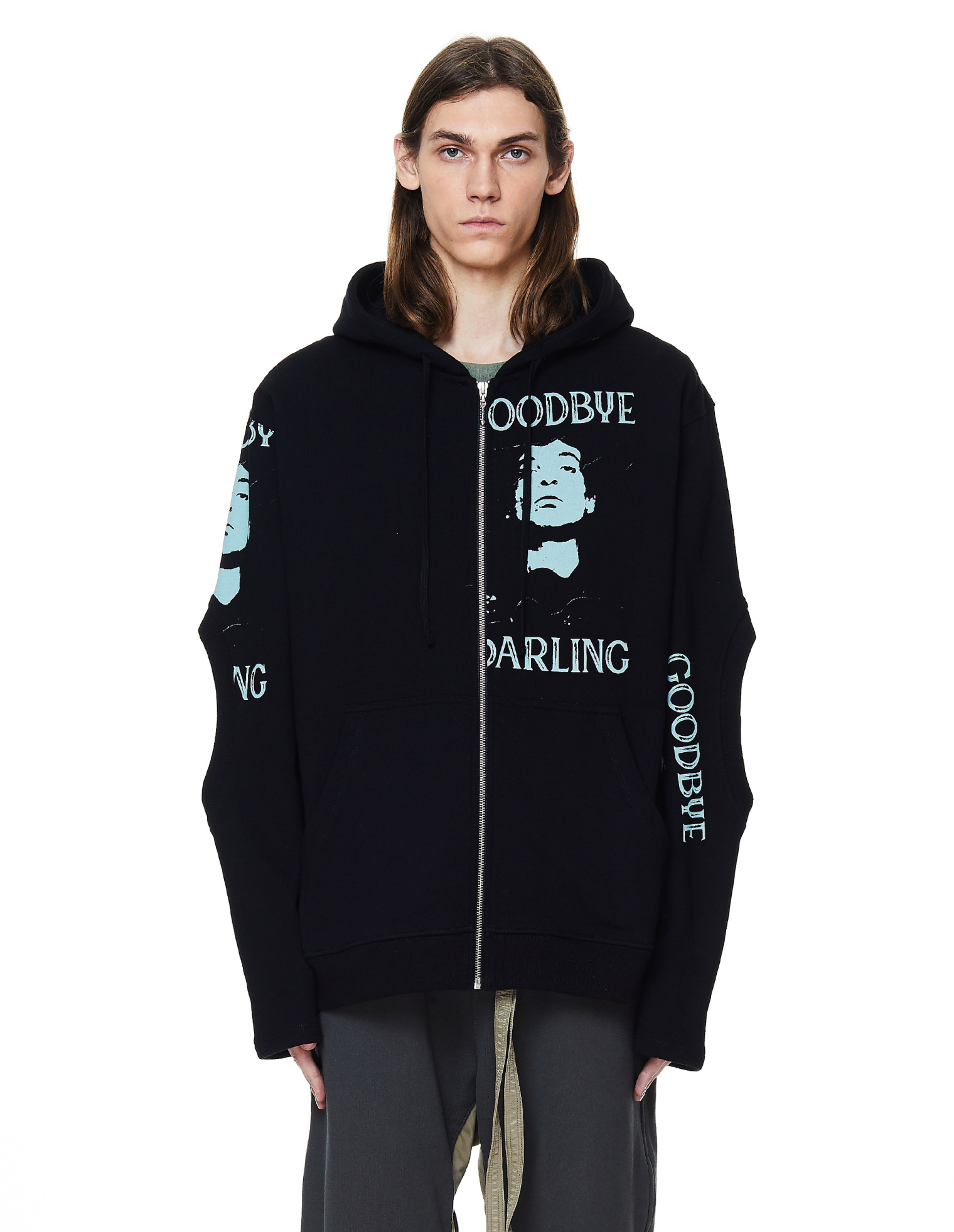 Midnight Studios Black Printed Zip-Up Cotton Hoodie
