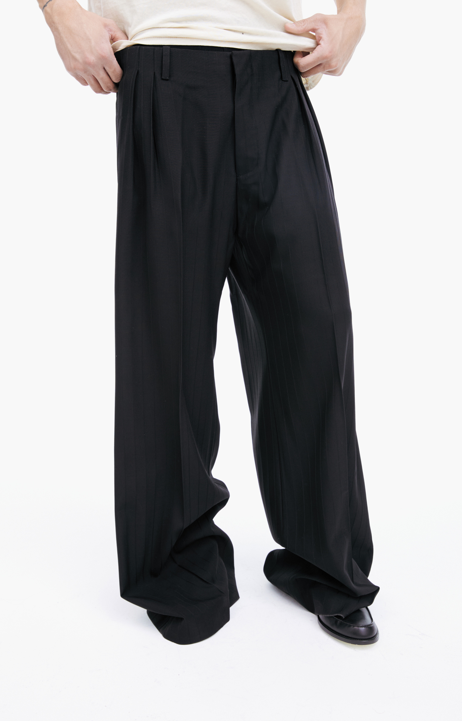 Buy Enfants Riches Déprimés men black wide stripped trousers for