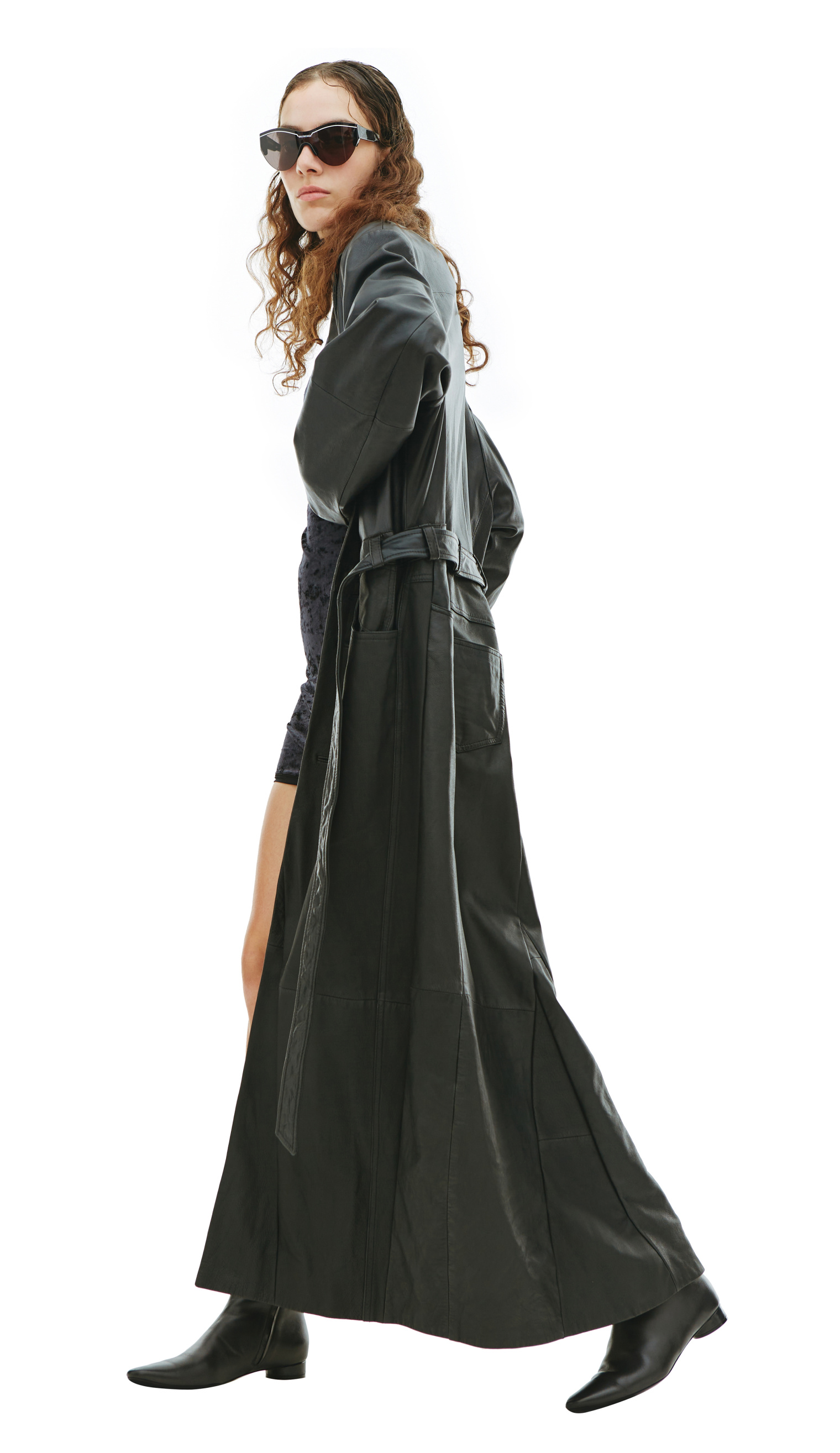 Buy Balenciaga women black long leather coat for $6,050 online on 
