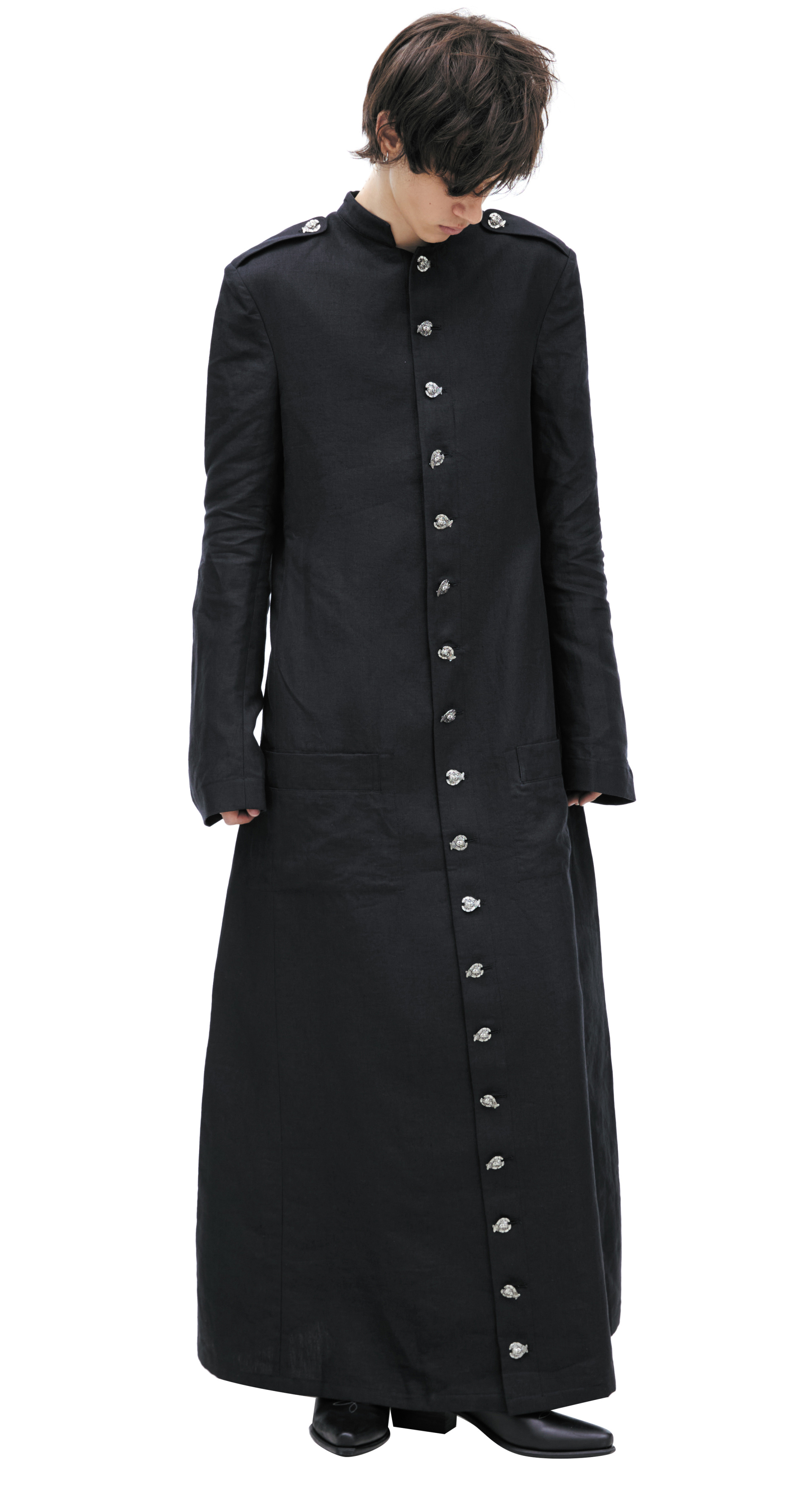 Enfants Riches Déprimés LINEN PRIEST COAT WITH CHERUB BUTTONS