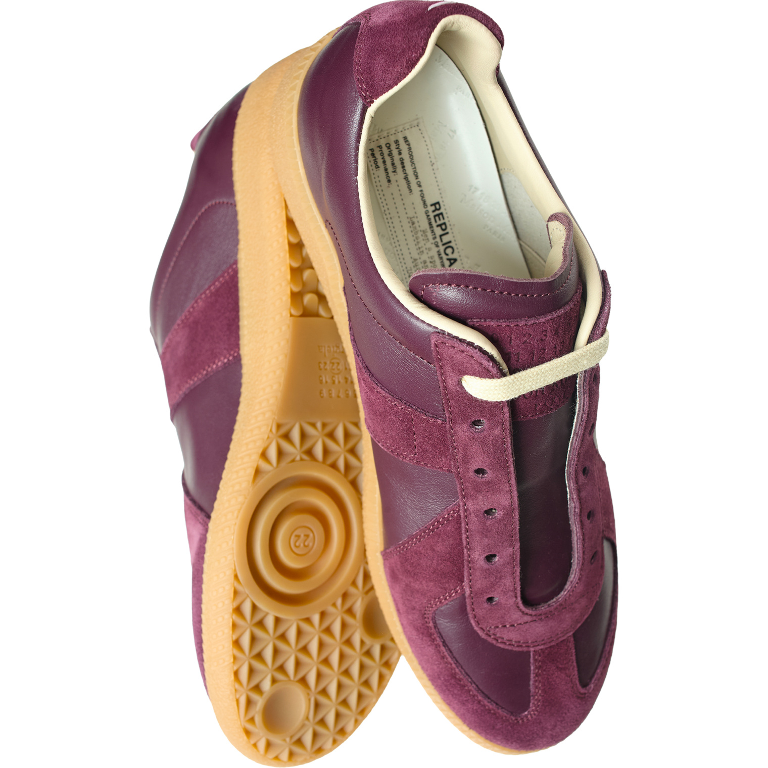 Buy Maison Margiela men burgundy replica leather sneakers