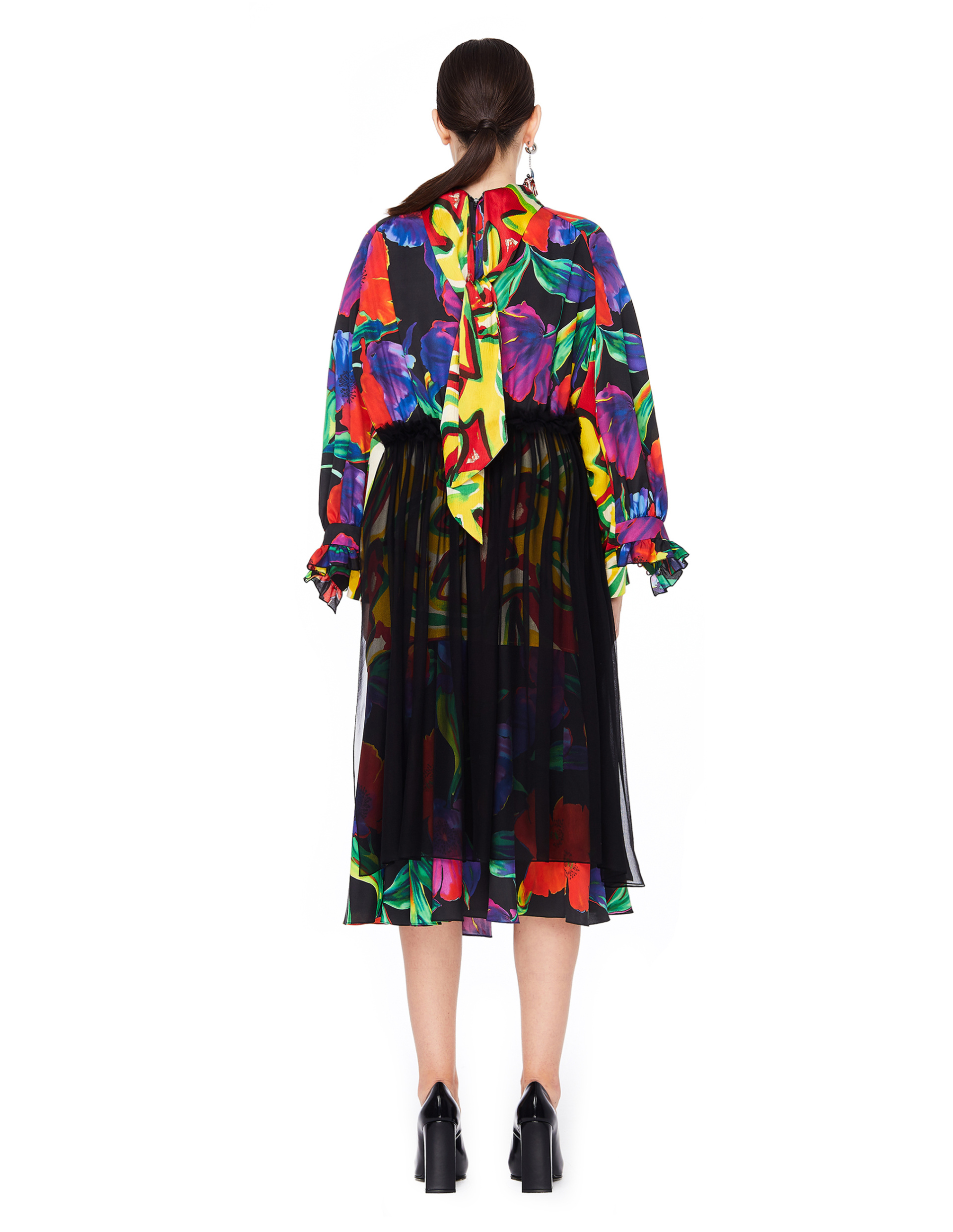 Balenciaga Flower Printed Layered Silk Dress