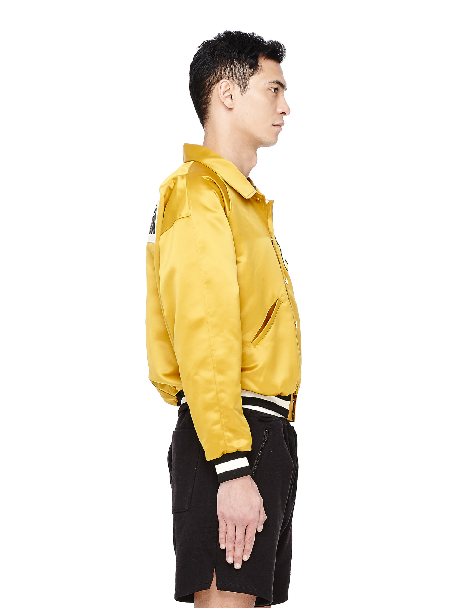 Fear of God Золотой атласный бомбер с нашивками