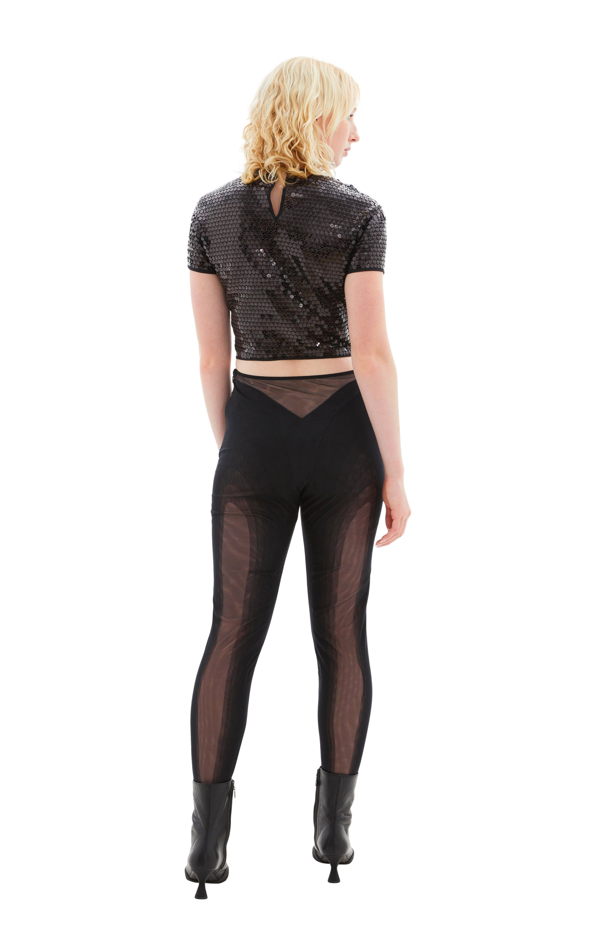 Mugler Tulle Stretch Top with Sequins