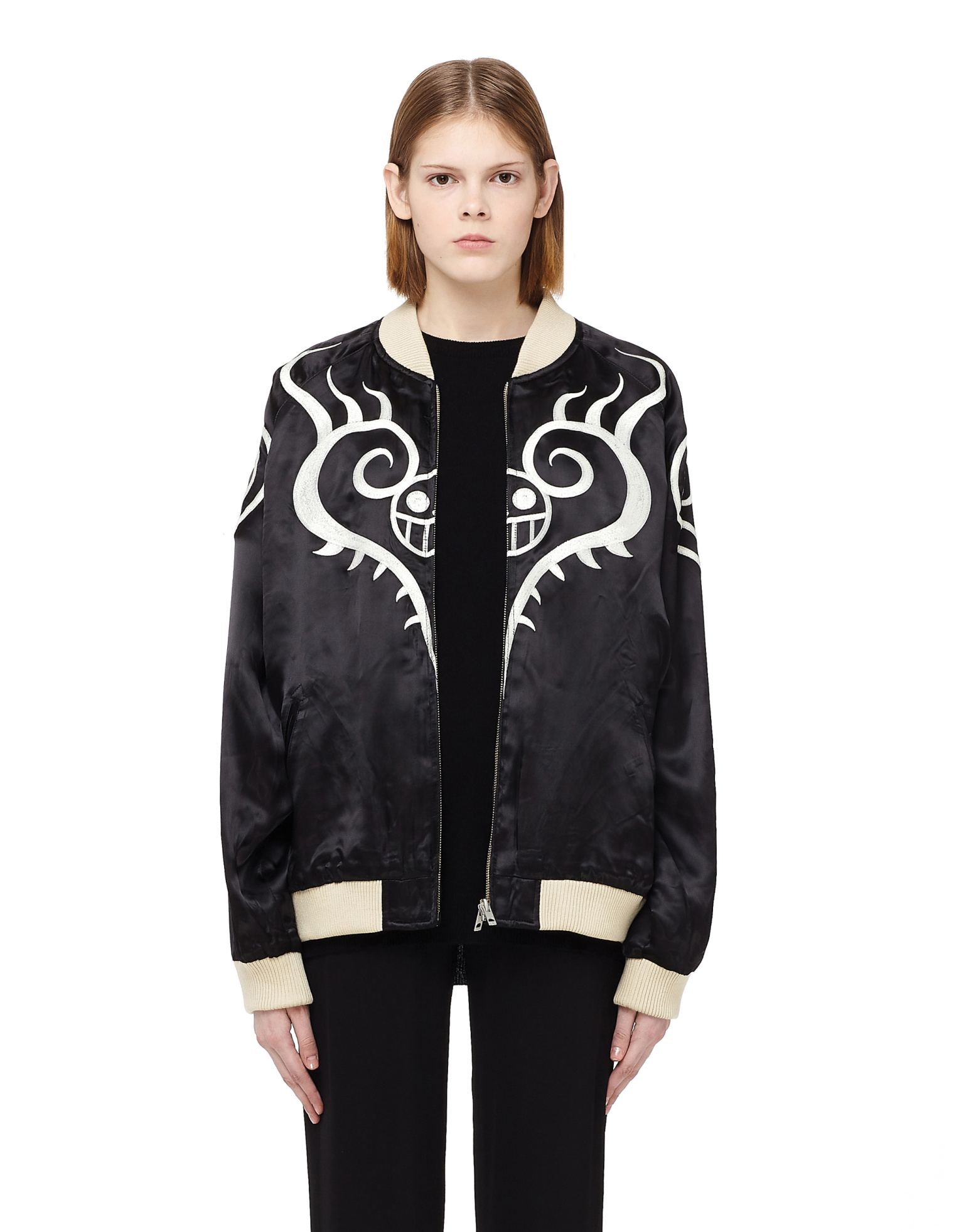 Blackyoto Satin Bomber Jacket with Embroidery