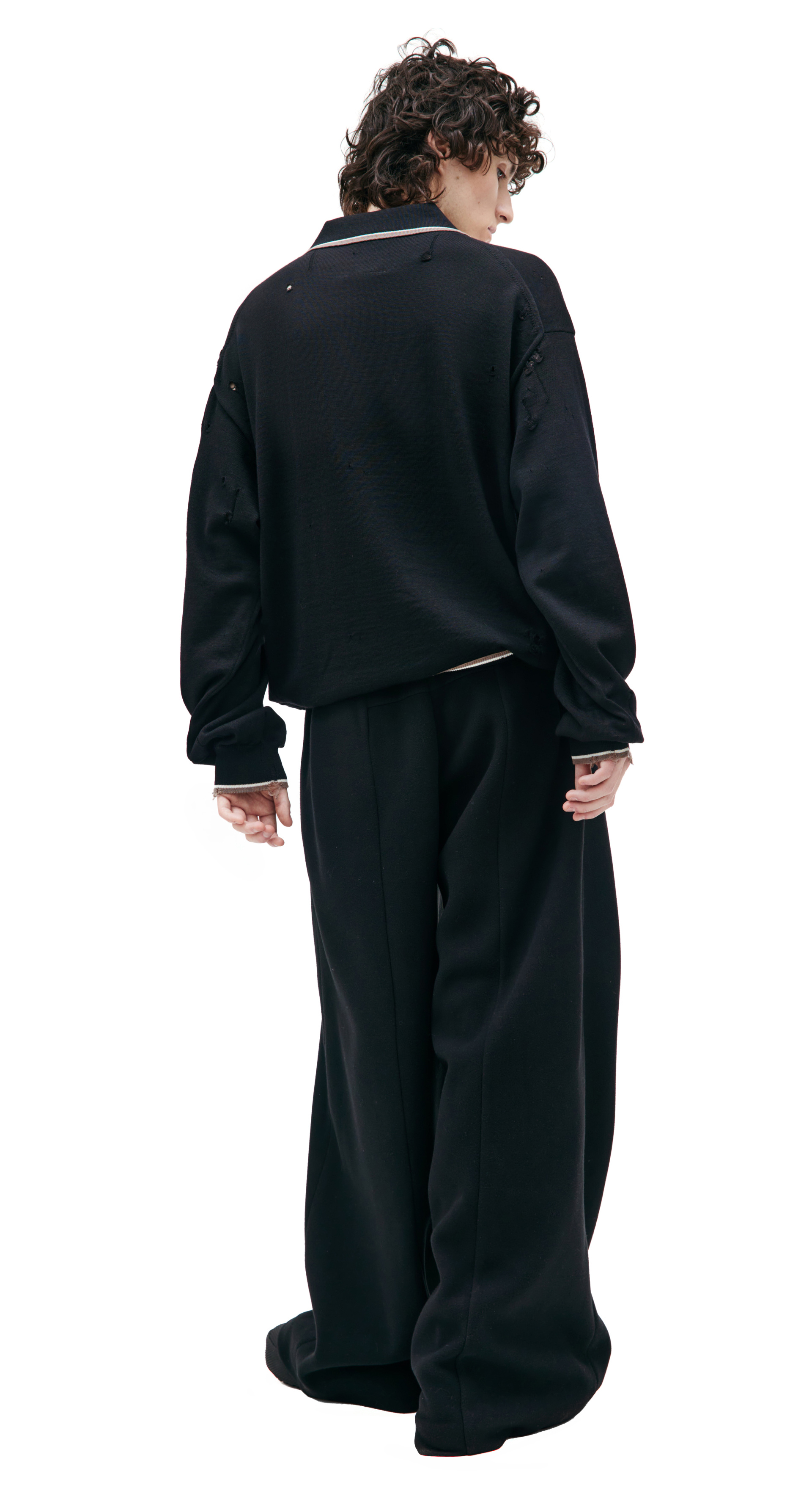 Maison Mihara Yasuhiro Distressed knit polo sweater