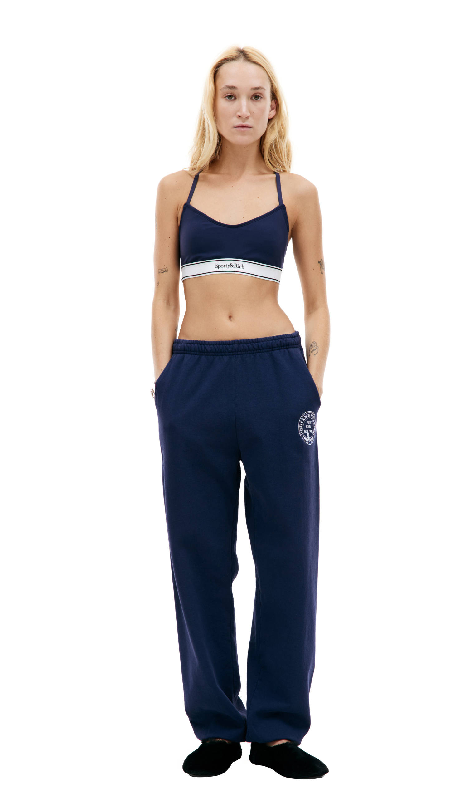 SPORTY & RICH Serif logo sports bra