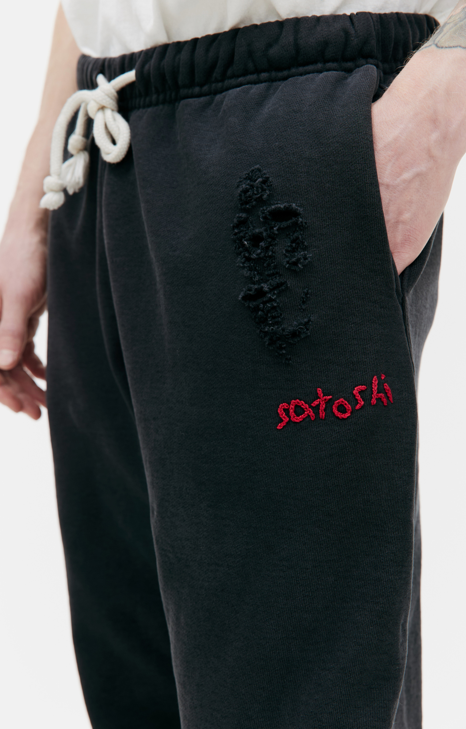 Satoshi Nakamoto Black distressed sweatpants