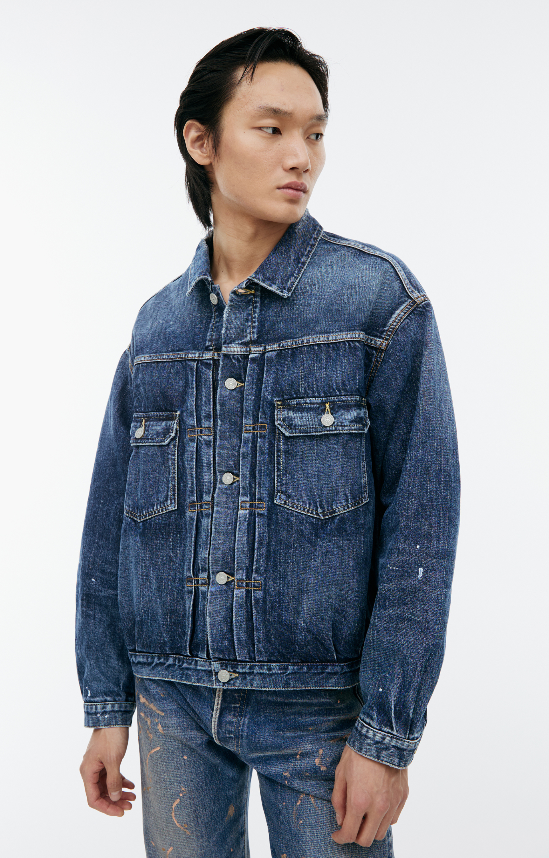 visvim Denim jacket with paint on the sleeve