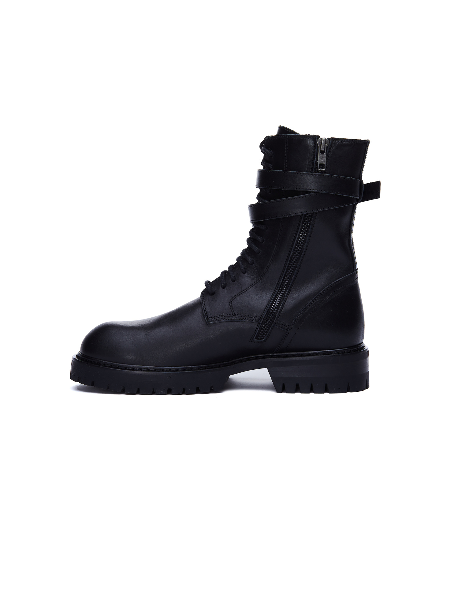 Ann Demeulemeester Black Leather Combat Lace-up Boots