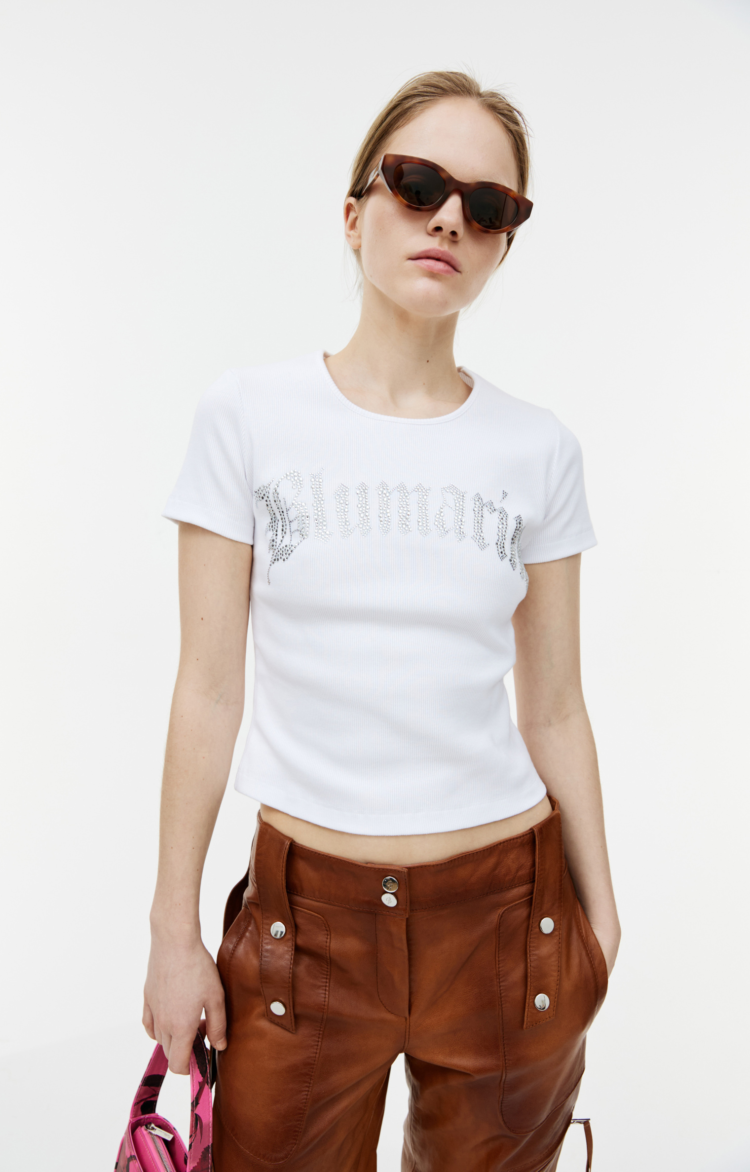 Blumarine White crystal-сut t-shirt