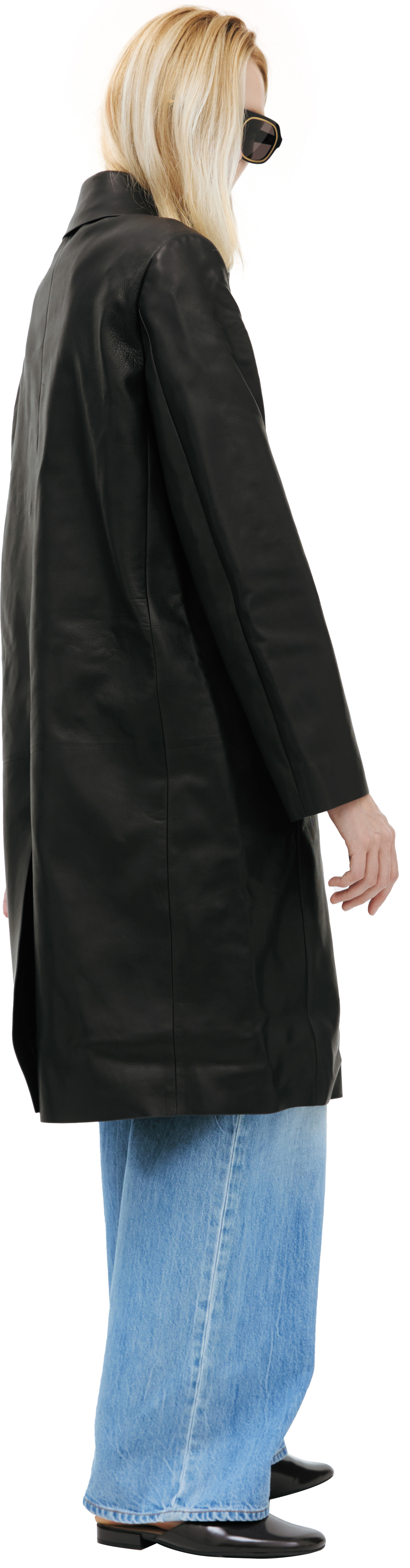 The Row Cintia Leather coat with a turn down collar