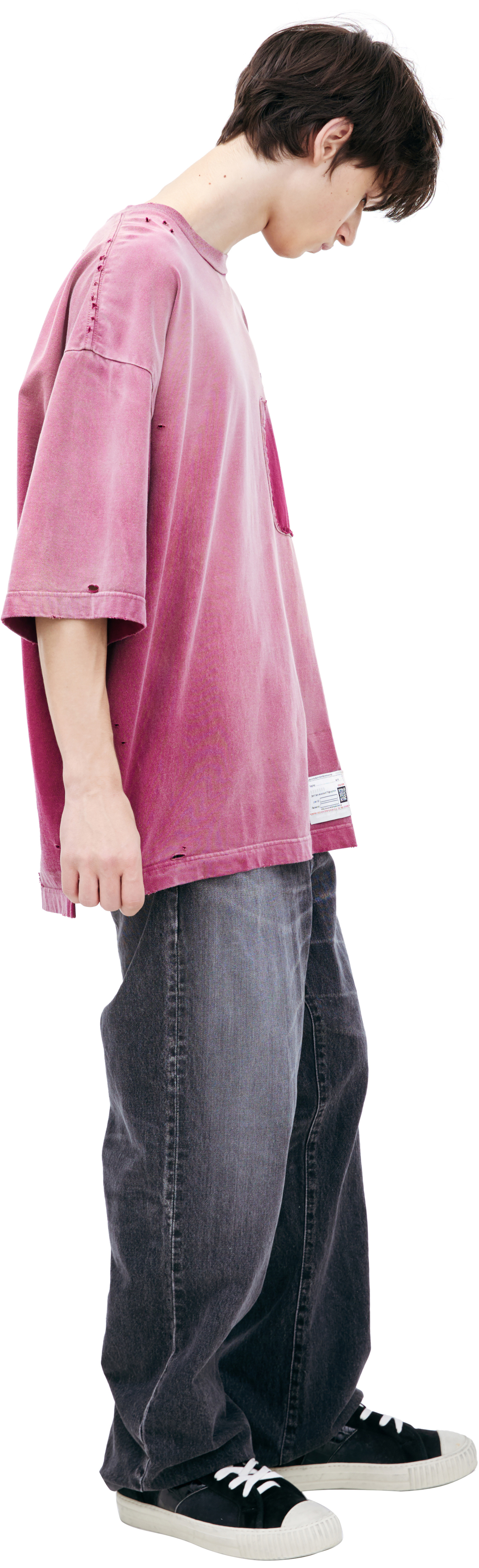 Buy Maison Mihara Yasuhiro men pink t-shirt with a torn pocket for