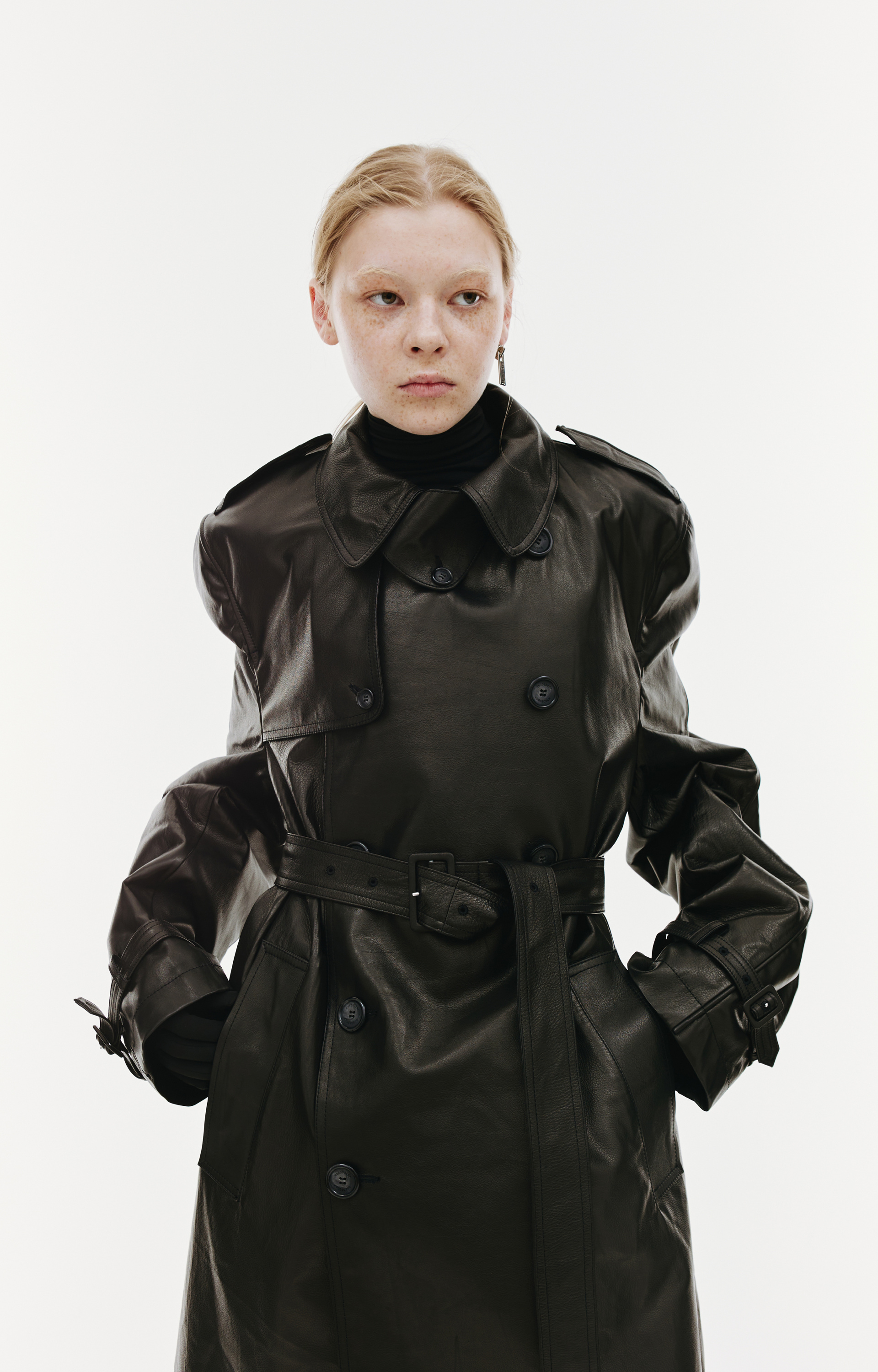 VTMNTS Black leather trench coat