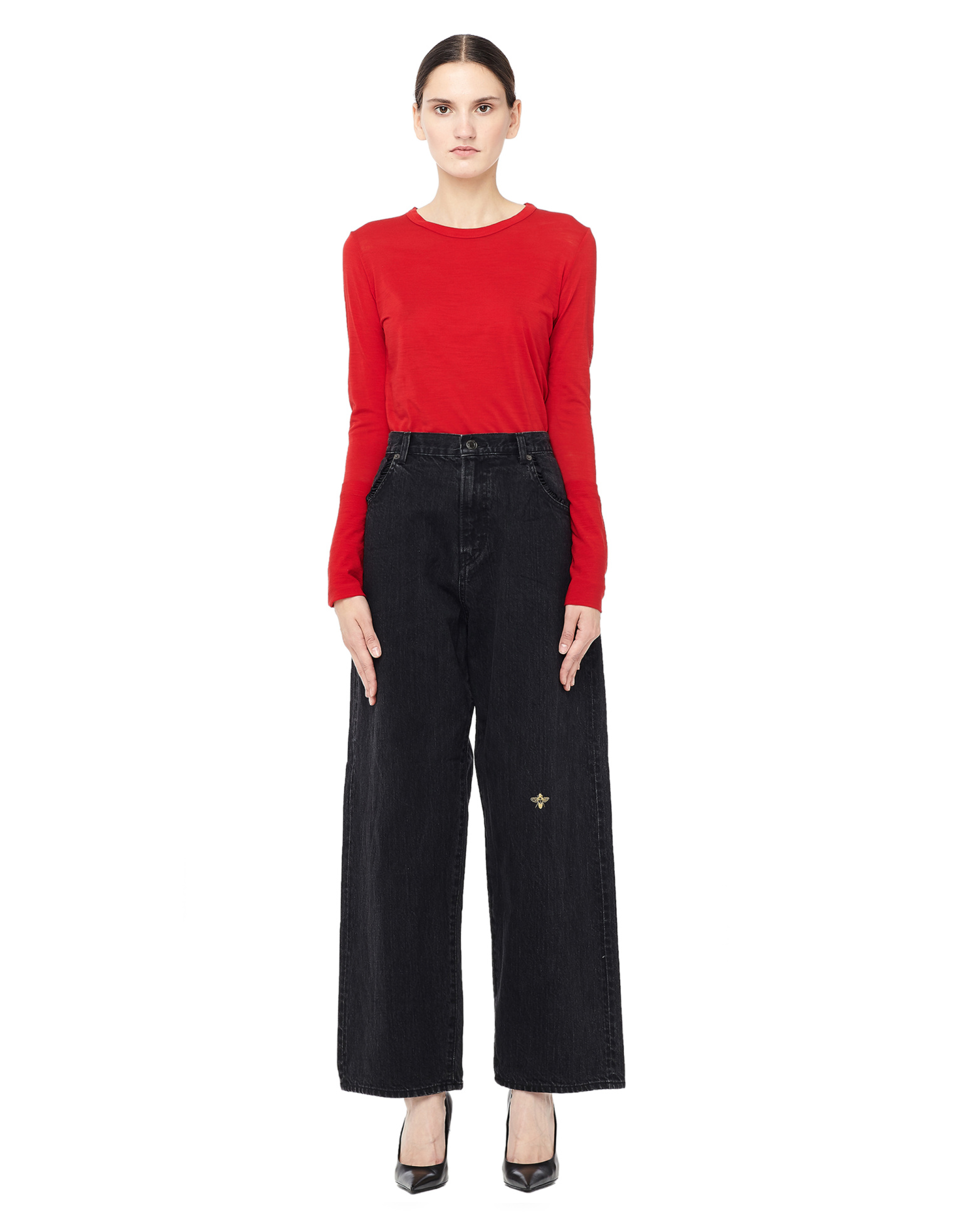 Undercover Denim Trousers with Embroidery and Ruffles