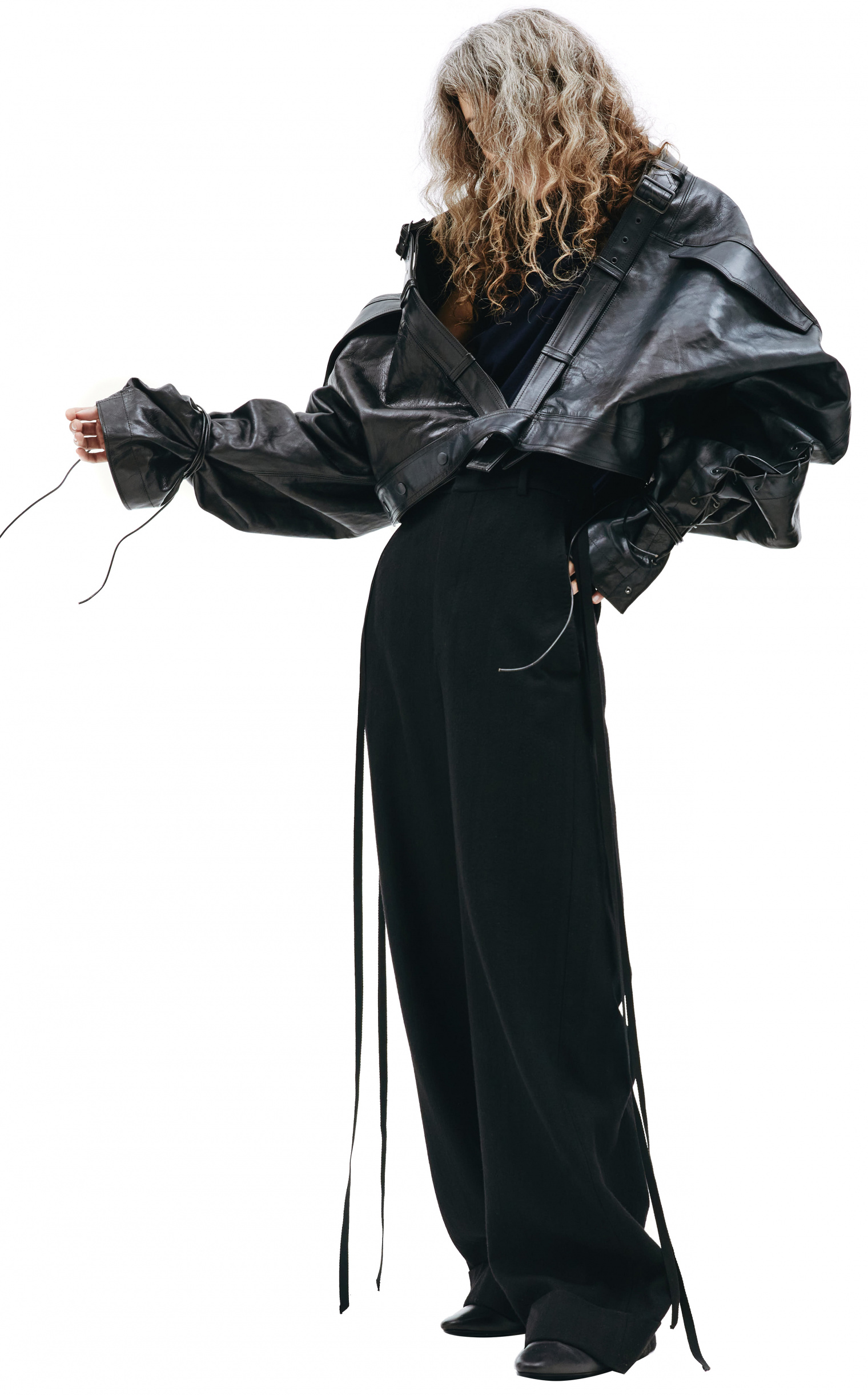 Yohji Yamamoto Cropped leather jacket in black