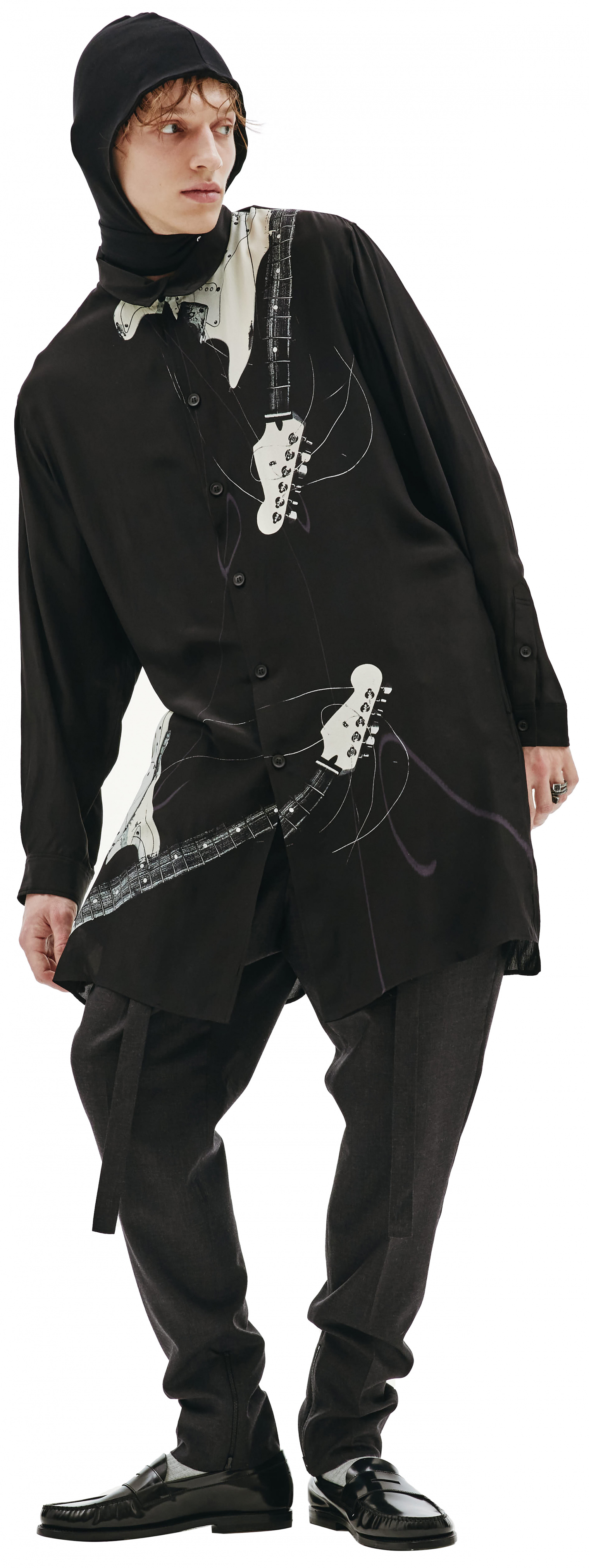 Yohji Yamamoto silk satin guitar print blouse
