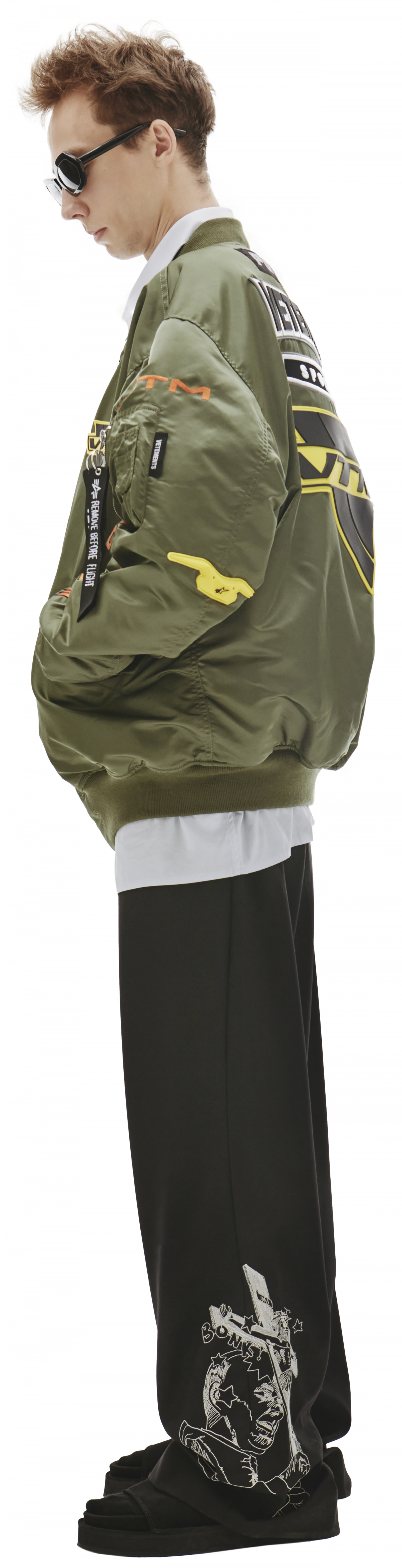 Buy VETEMENTS men khaki racing logo reversible bomber jacket vetements x alpha industries for €