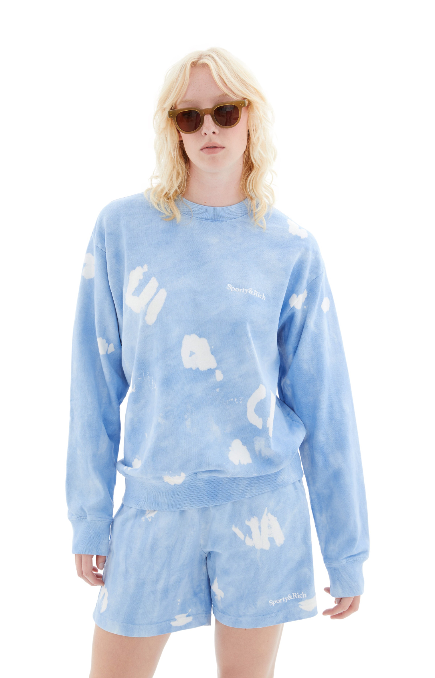 SPORTY & RICH Serif Logo Embroidered Tie Dye Crewneck