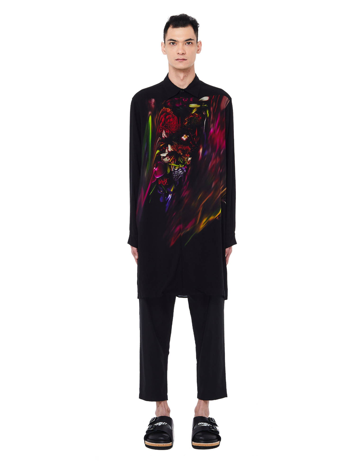 Yohji Yamamoto Удлиненная черная рубашка с принтом