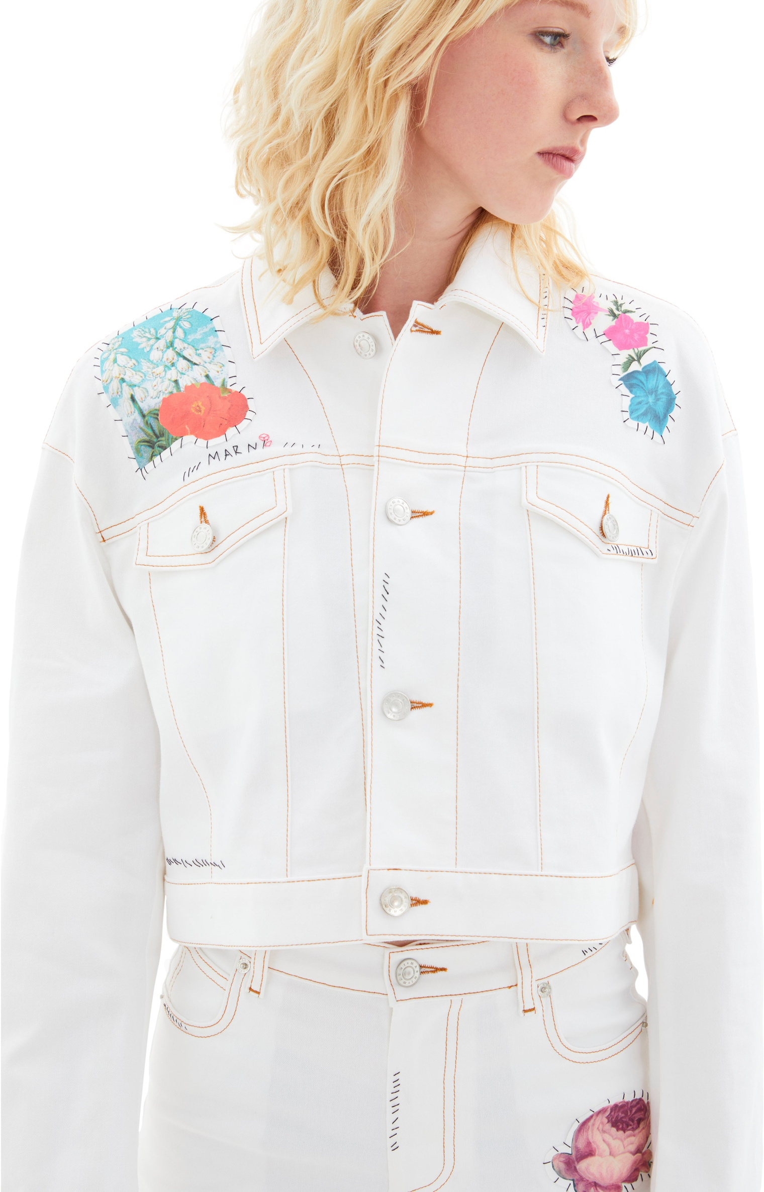 Marni Denim Jacket with Flowers Patches