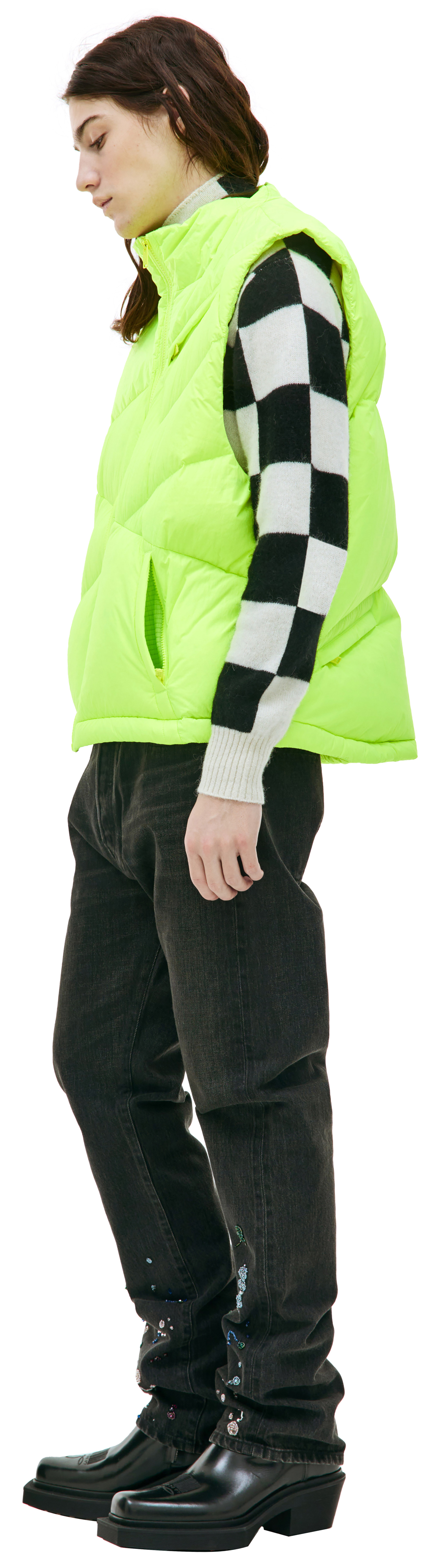 Buy Undercover men yellow quilted nylon vest for $1,800 online on