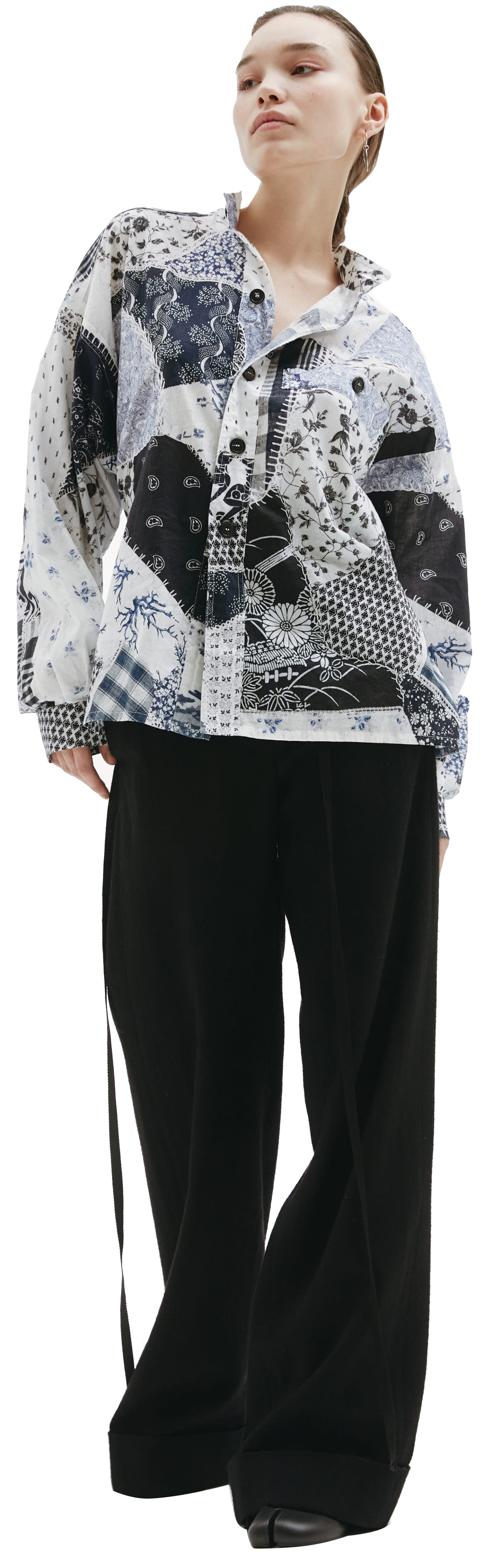 Maison Margiela Collarless patchwork shirt