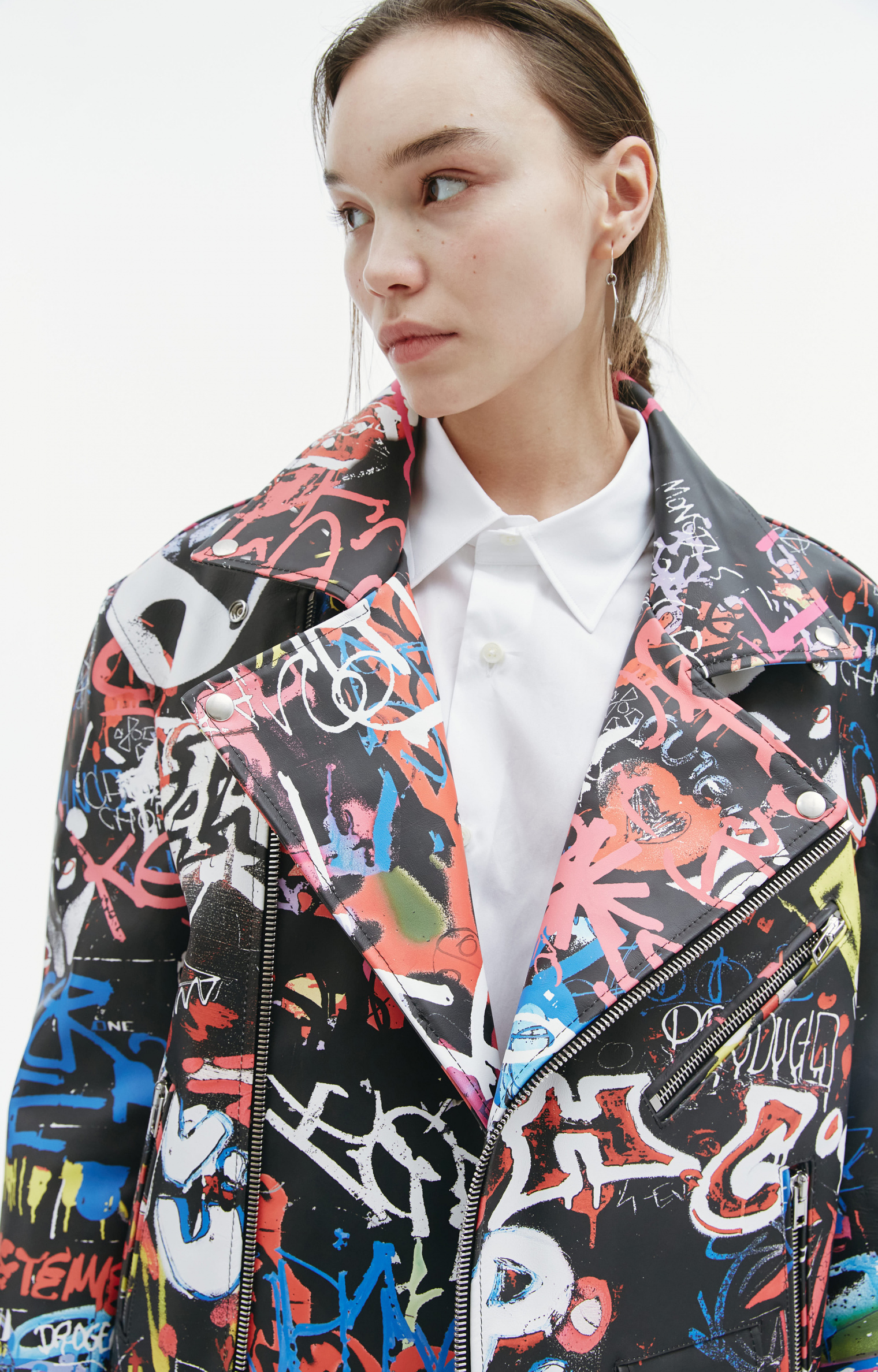 VETEMENTS Graffiti printed leather jacket