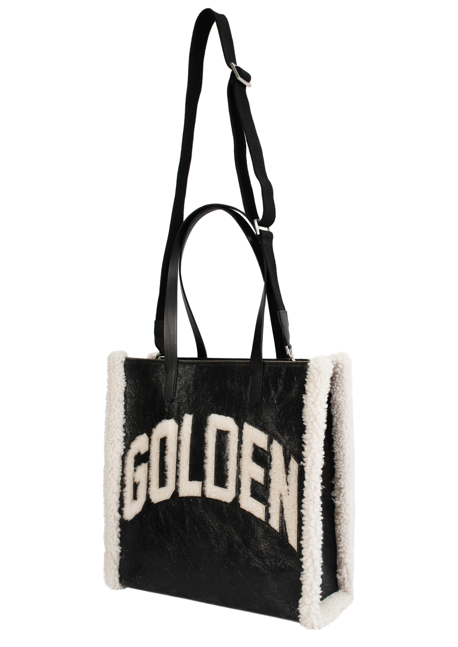 Golden Goose Black Shearling Logo Tote Bag