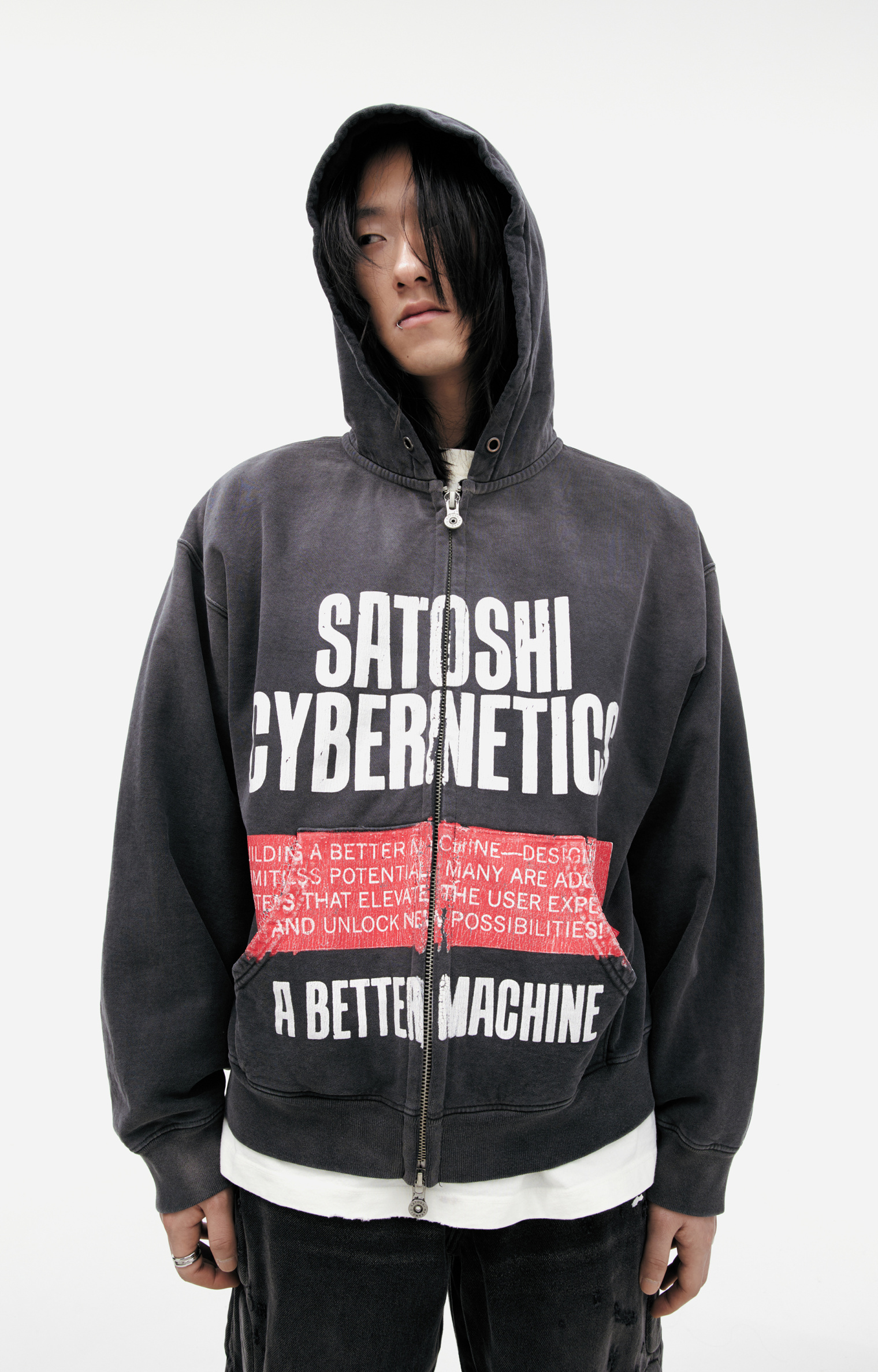 Buy Satoshi Nakamoto men grey hoodie satoshi sybernetik for $875