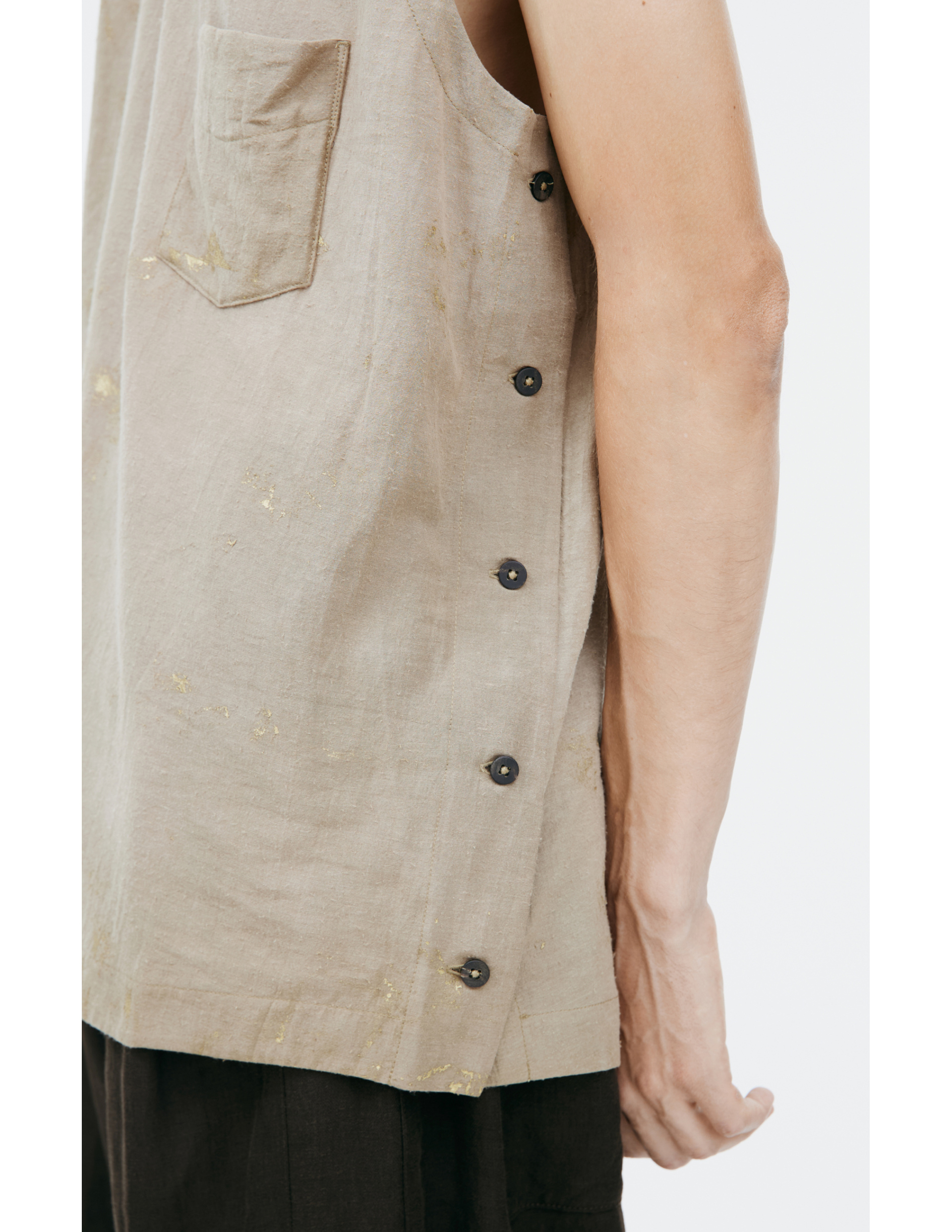 Ziggy Chen Майка-0M2610108 GOLD LEAF VEST, круглый вырез, нагрудный карман, принт в виде брызг, беж