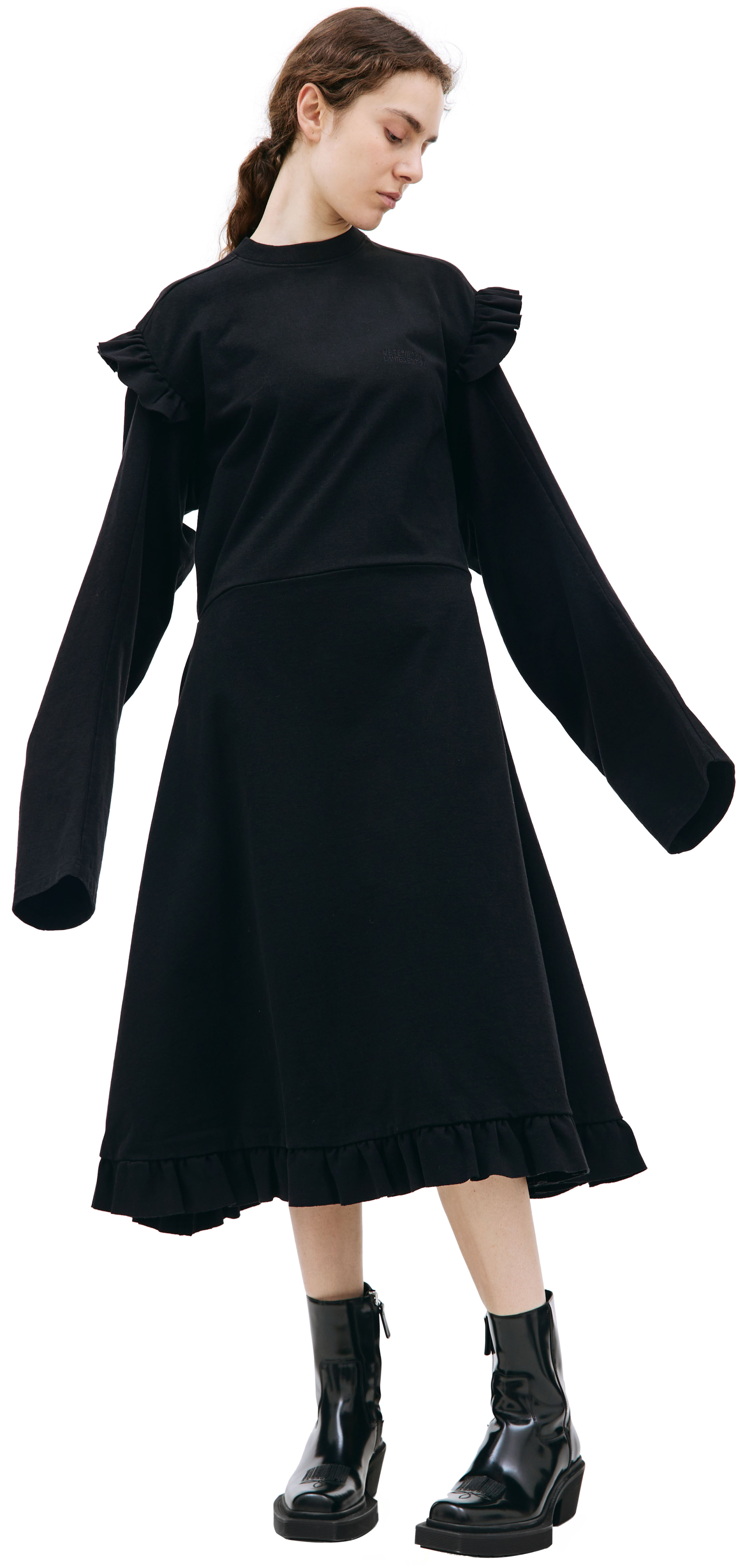 VETEMENTS Black ruffle midi dress