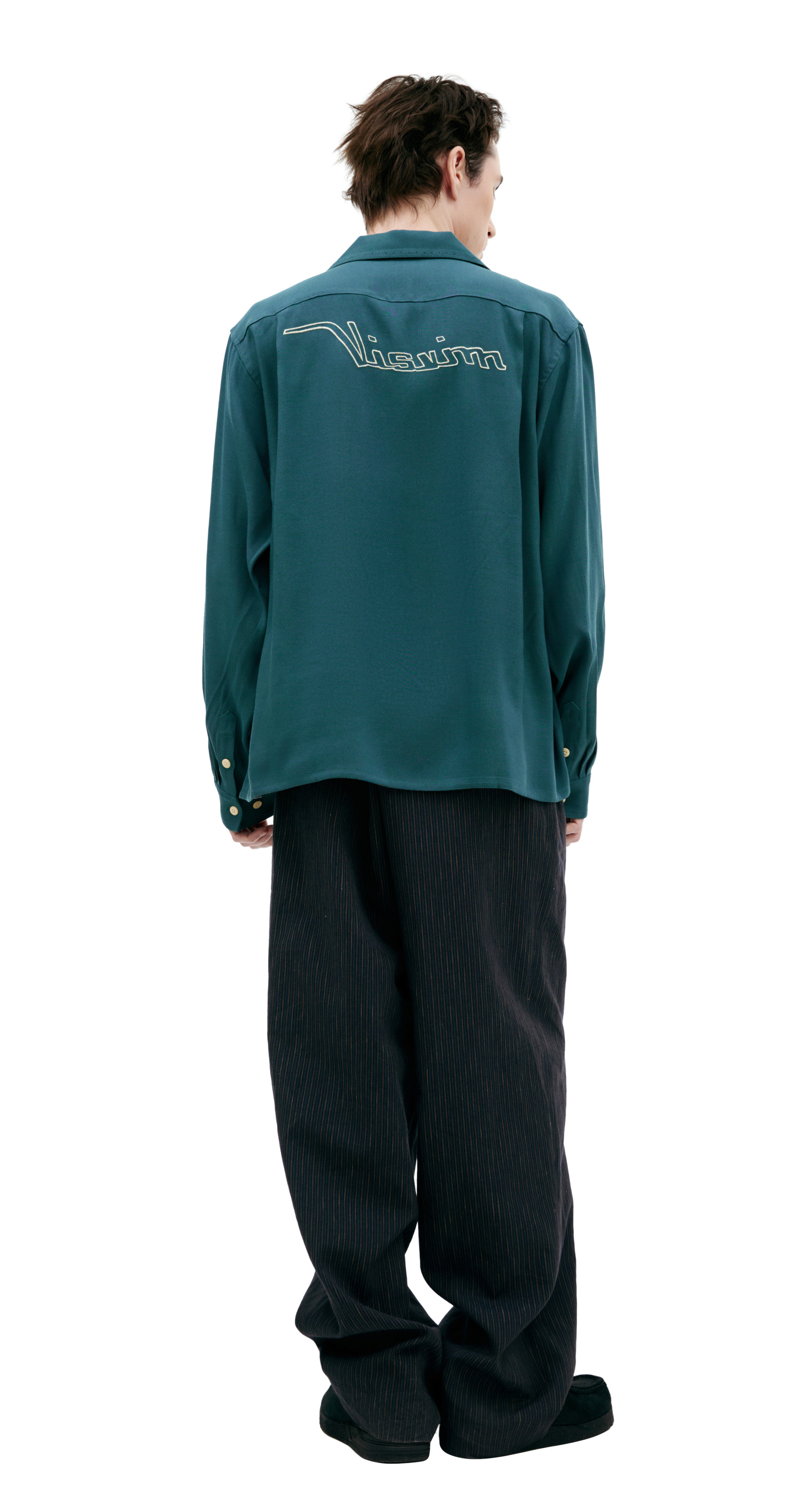 visvim Рубашка-0125105011015/GREEN вышивка лого на спине, Peerwess на груди, наклад карманы, зелен