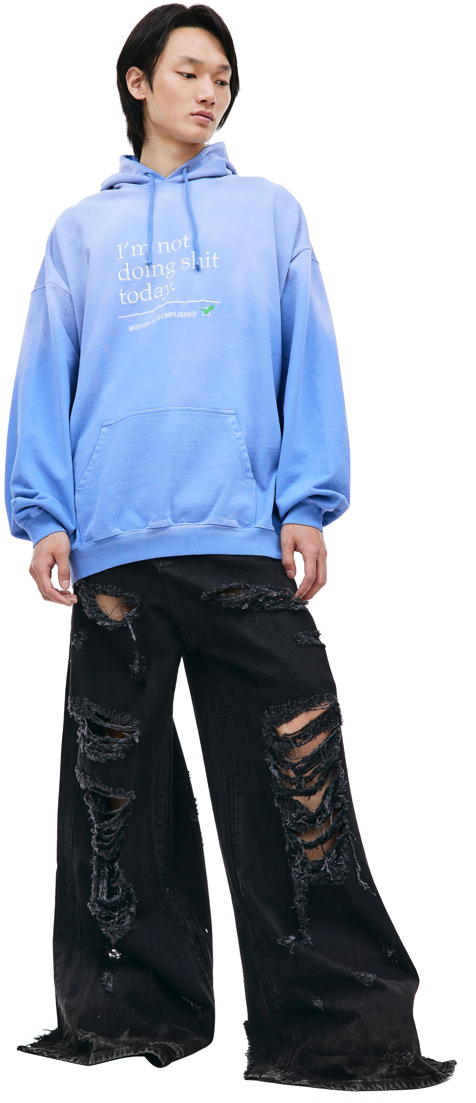 Buy VETEMENTS men blue 'i'm not doing shit today' hoodie for