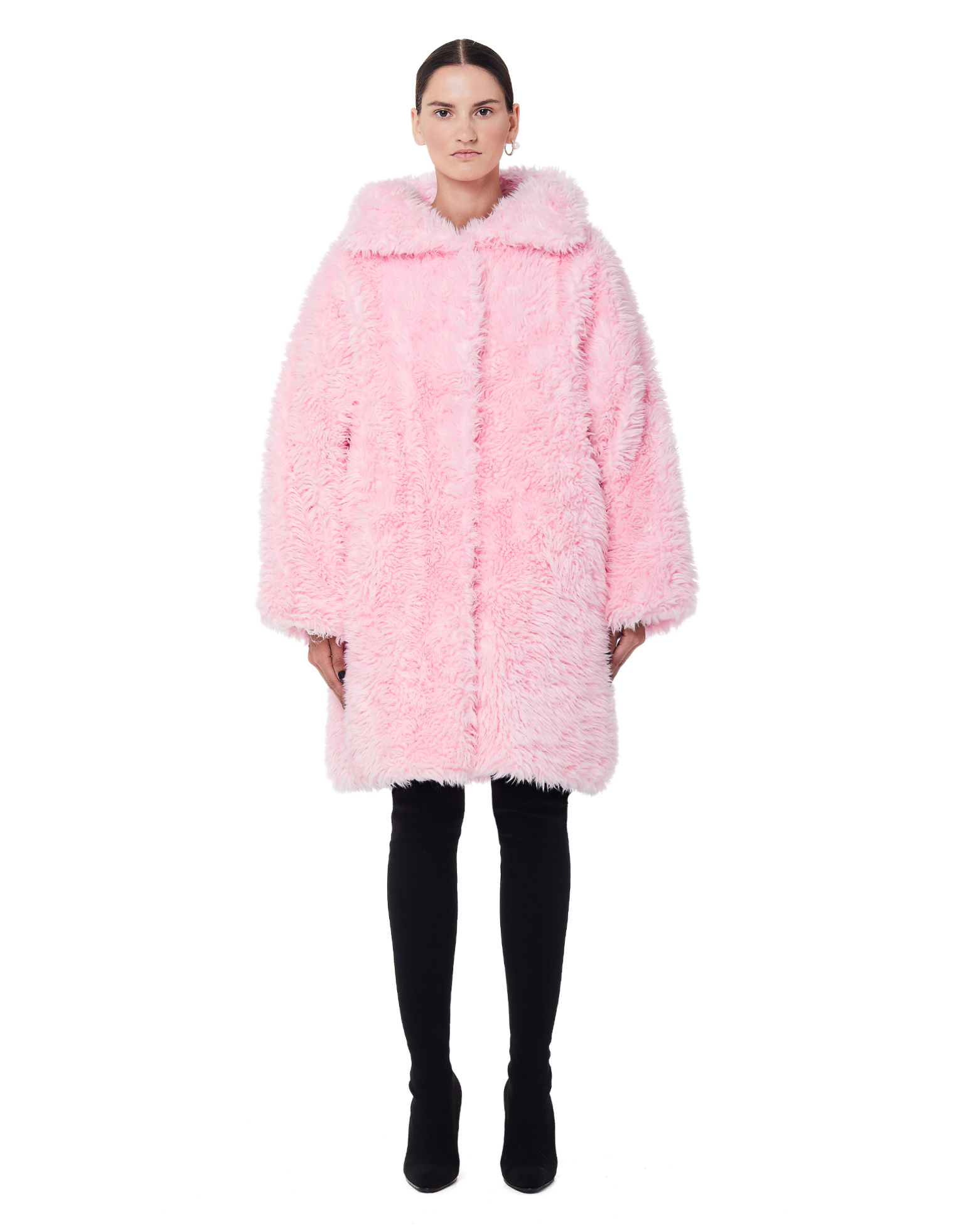 Balenciaga Pink Faux Fur Swing Coat