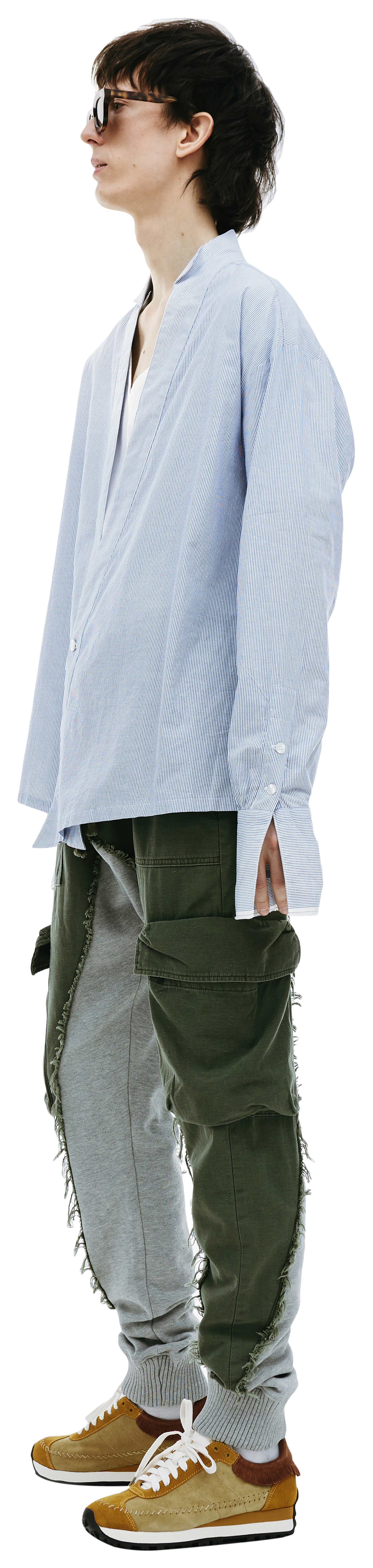 Greg Lauren V-neck pinstripe shirt