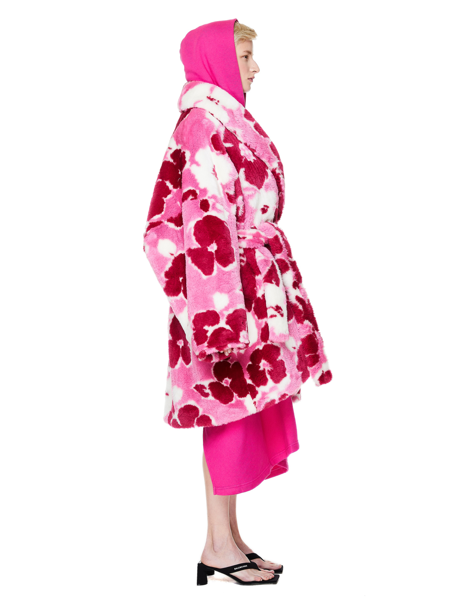 Balenciaga Pink Faux Fur Cocoon Coat