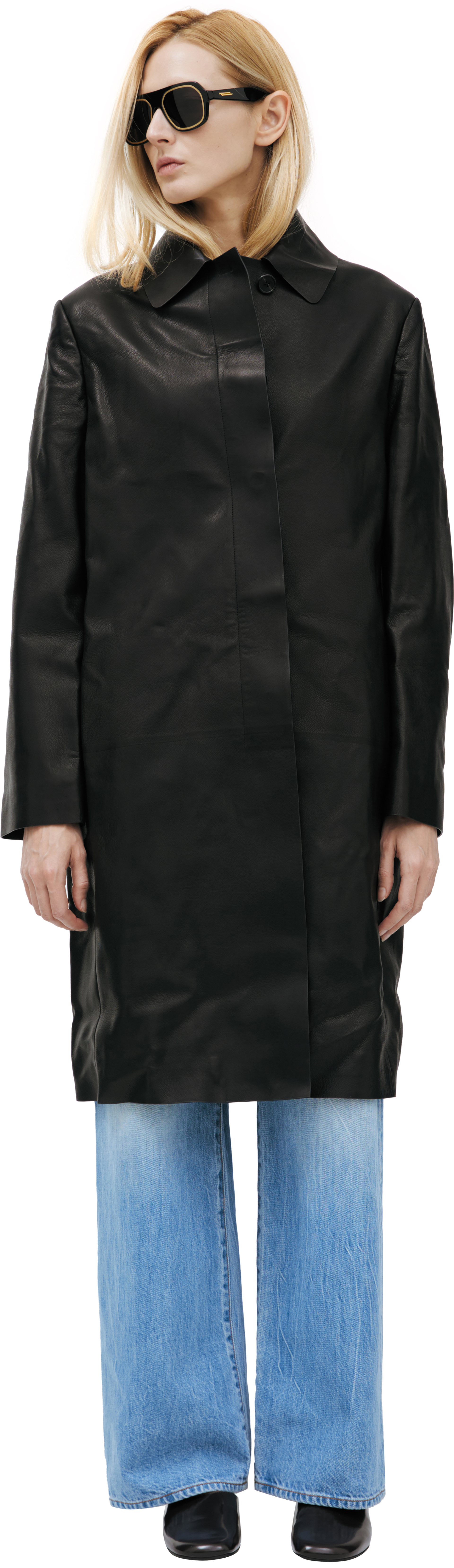 The Row Cintia Leather coat with a turn down collar